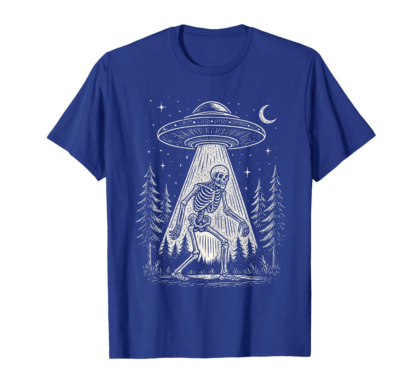 Skeleton and UFO Alien Halloween T-Shirt
