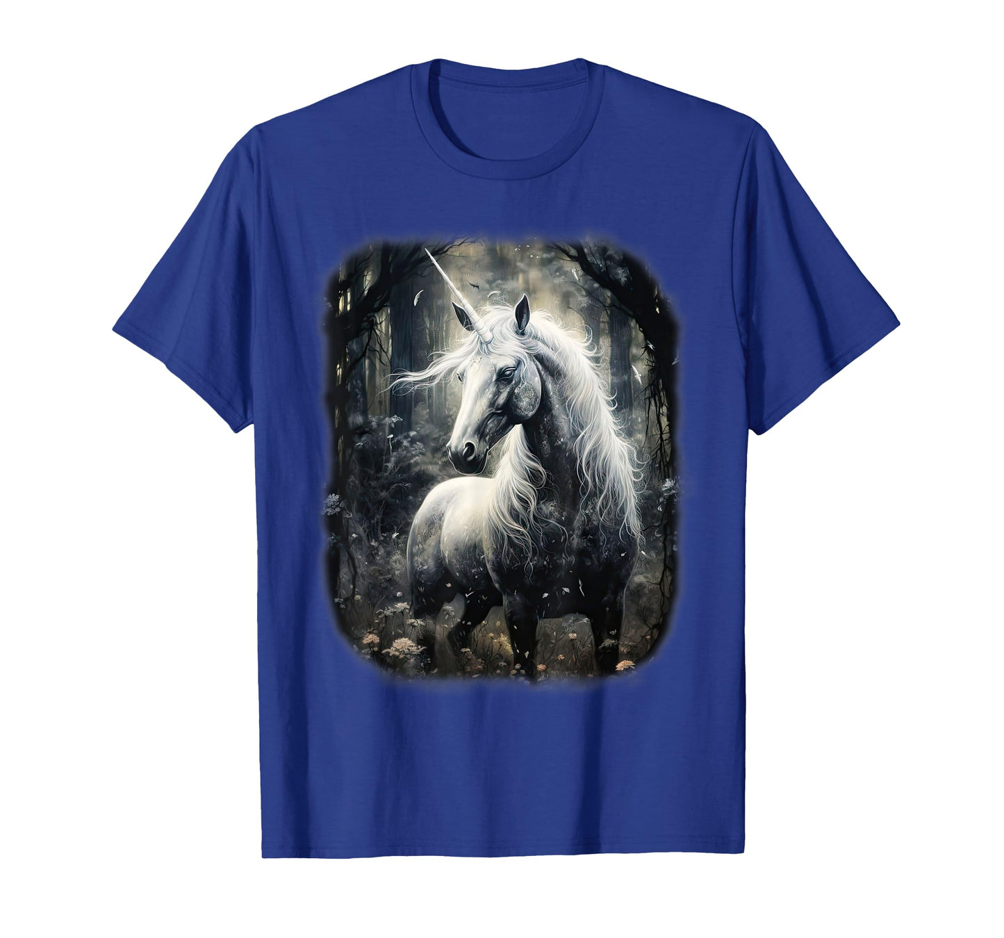 Fantasy white Unicorn standing in a Forest T-Shirt