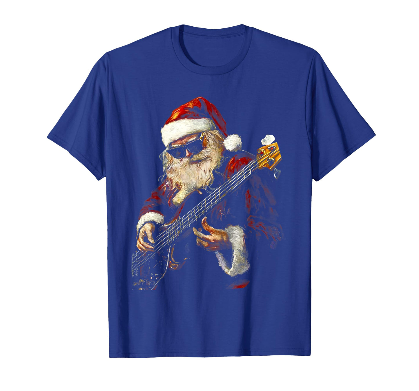 Retro Rock Santa Claus Plays Bass Guitar Paints Art T-Shirt