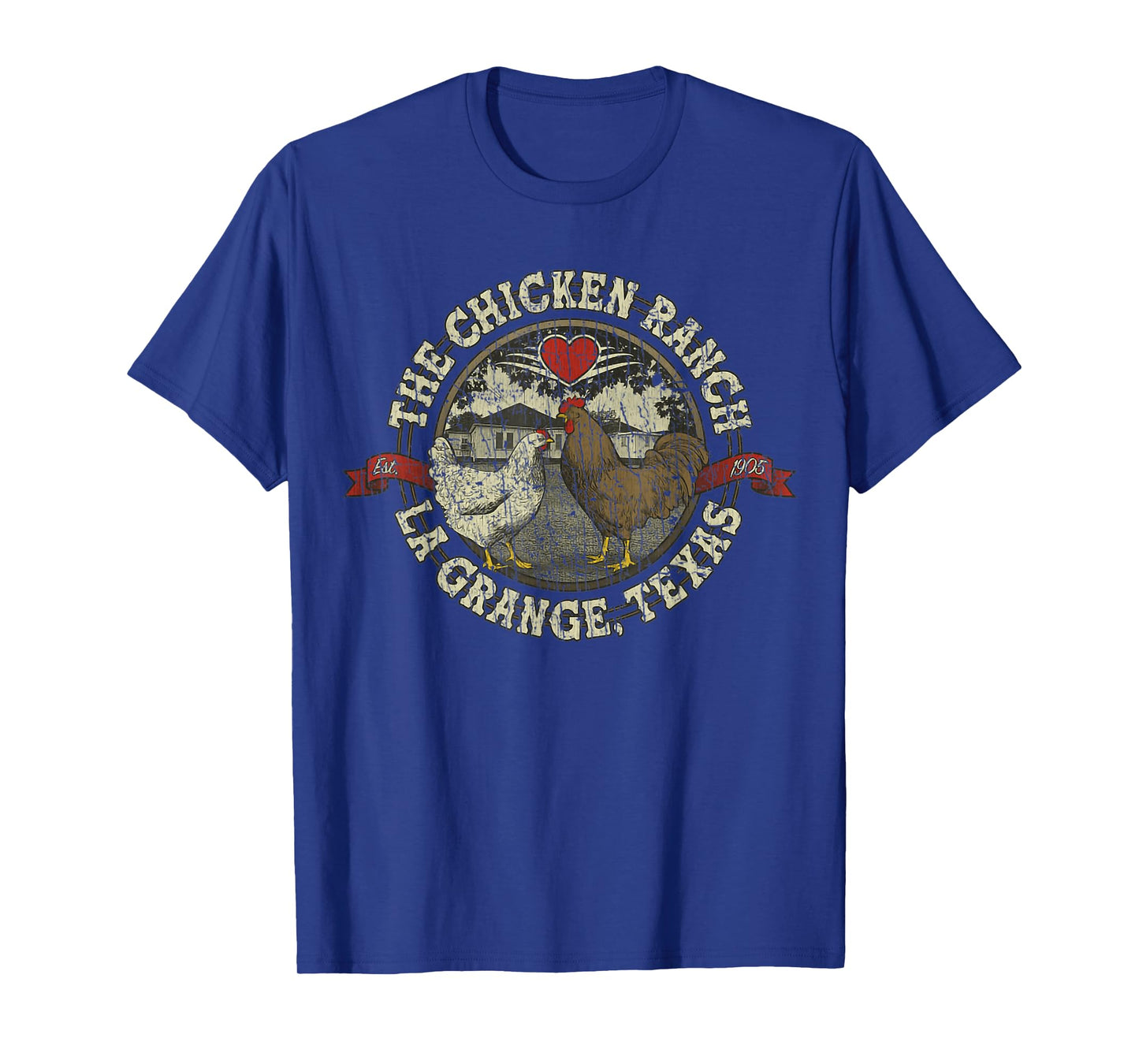 The Chicken Ranch La Grange 1905 Vintage Retro Distressed T-Shirt - Black, Small, Short Sleeve, Crew Neck, Classic Fit, Rayon, Letter Print, Women's, Girls, Casual, All Seasons