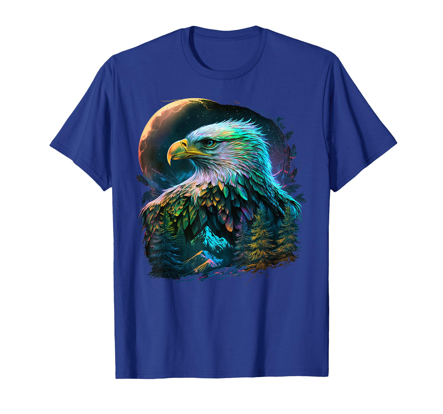 Colorful Realistic Eagle in Wilderness Nature on Moon Eagle T-Shirt