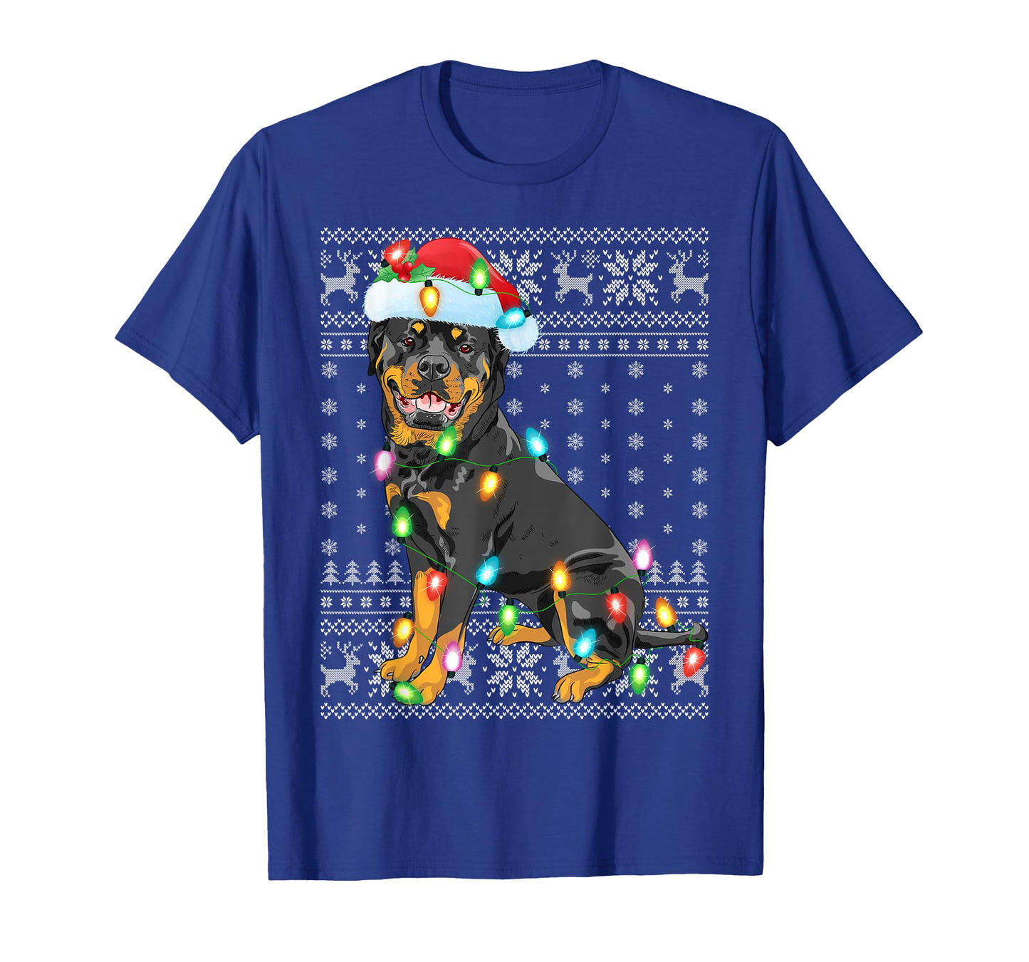Ugly Sweater Xmas Lights Santa Hat Rottweiler Dog Christmas T-Shirt