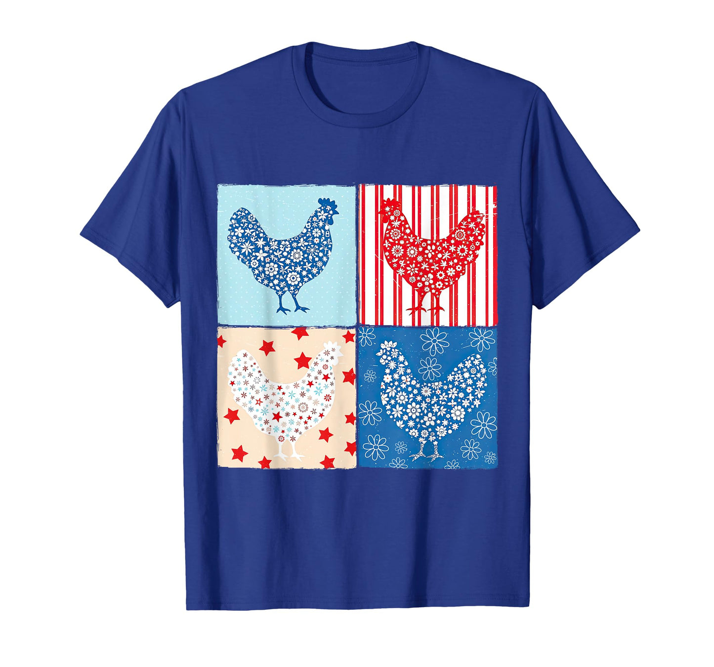 Patriotic Floral Chicken 4th of July Farm Girls USA Farmer T-Shirt