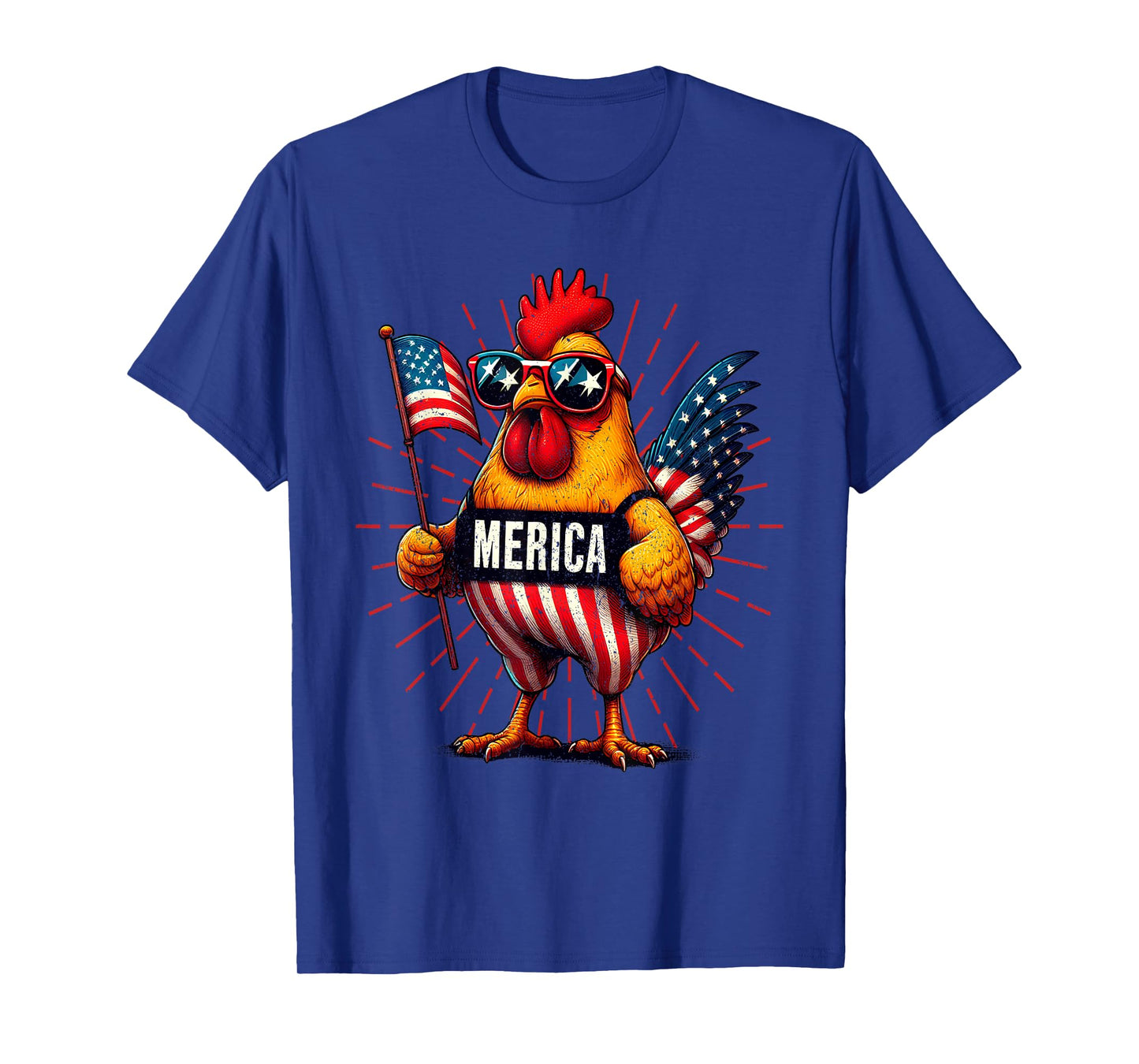 Merica Chicken Rooster 4th of July Patriotic American Flag T-Shirt