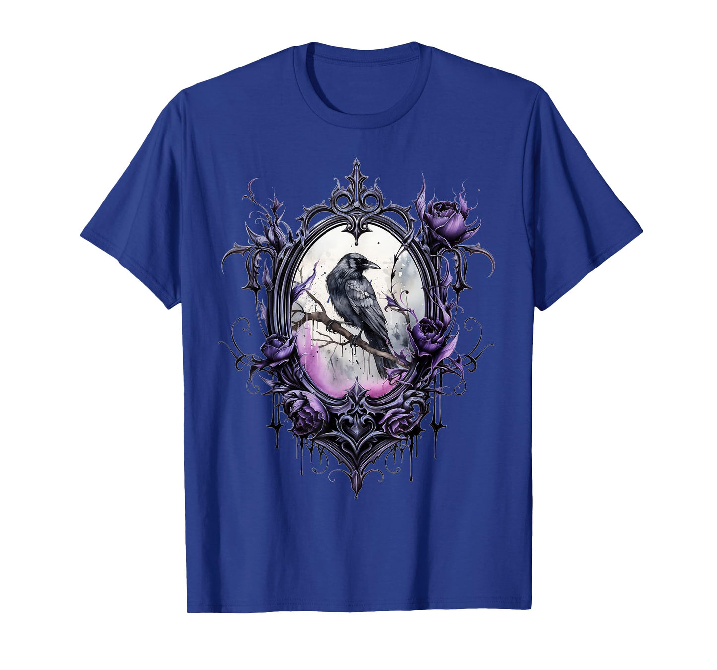 Gothic Halloween Raven Rose Purple Majestic Bird T-Shirt