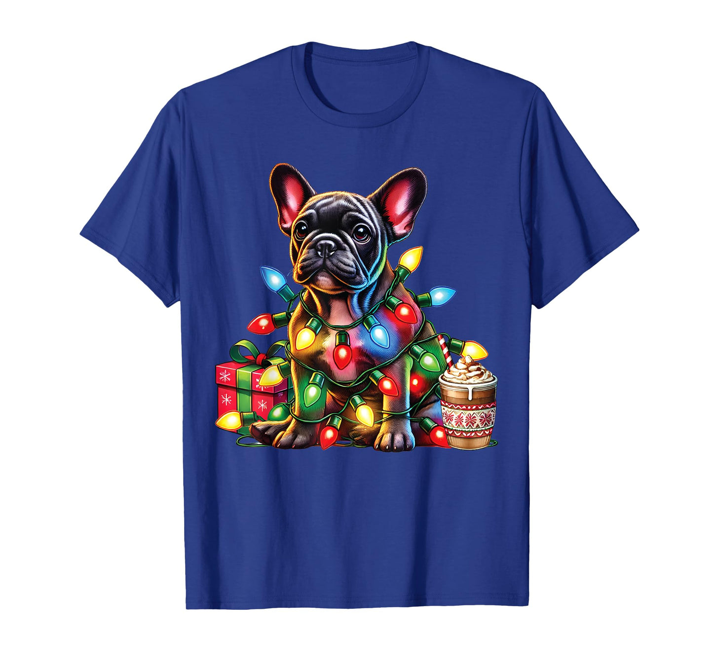 French bulldog Lovers Xmas Reindeer Antlers Christmas Lights Men Women Kids T-Shirt