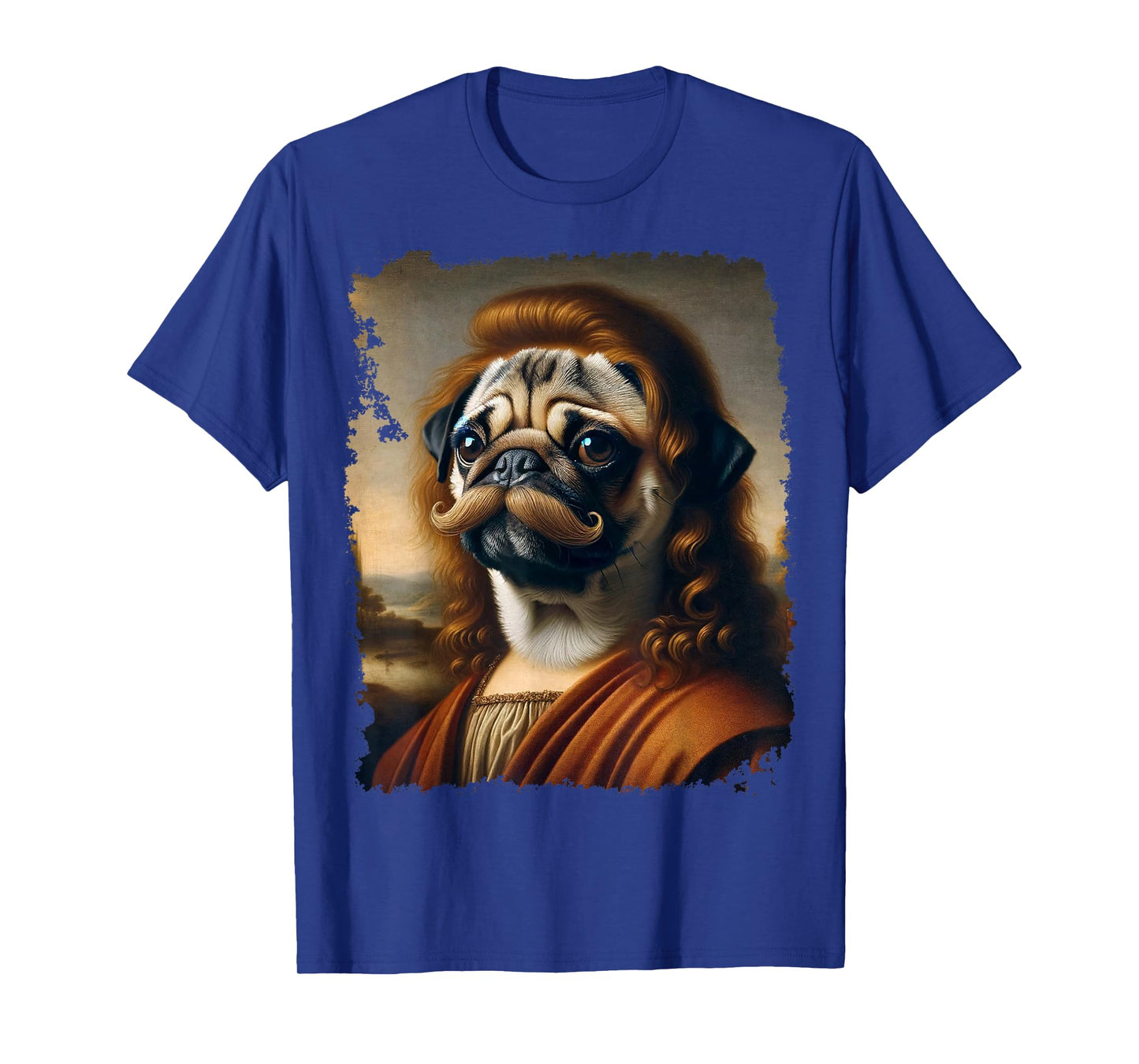 Renaissance Painting Pug Dog Mustache T-Shirt