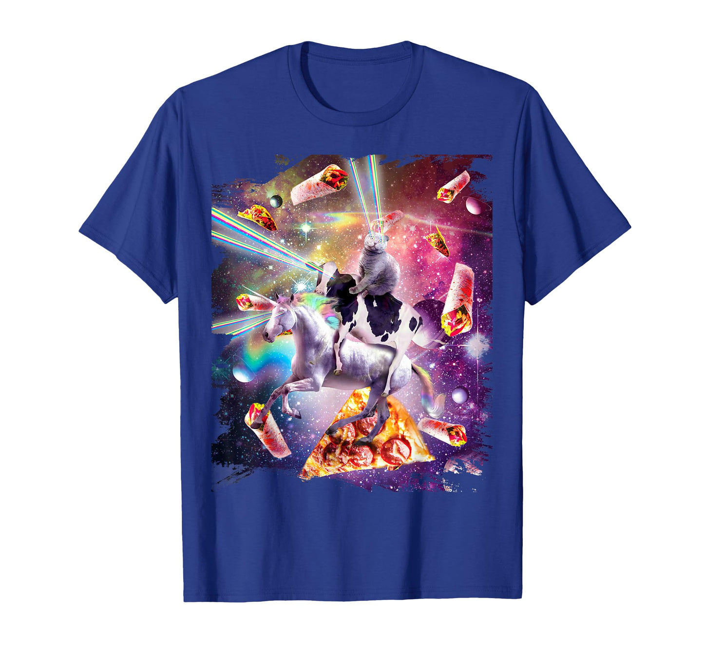 Laser Eye Space Cat on Cow Unicorn - Rainbow T-Shirt