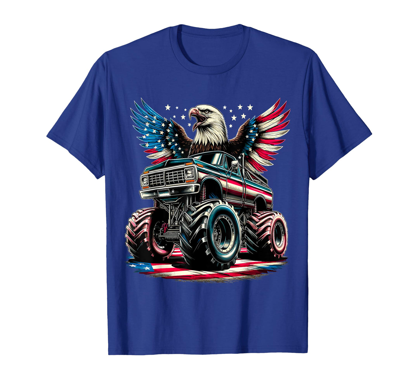 4th of July Boys Monster Truck Bald Eagle American Flag USA T-Shirt