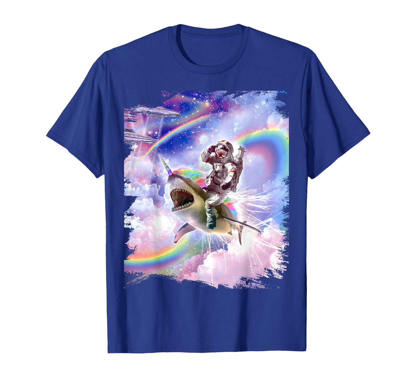 Galaxy Astronaut Cat Riding Rainbow Shark Unicorn Men Women Girls Kids T-Shirt