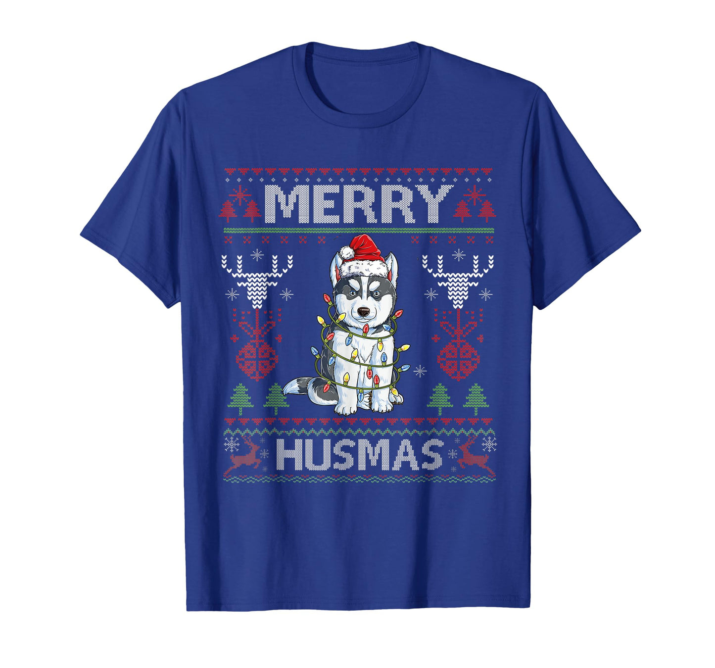 Cute Merry Huskymas Ugly Sweater Husky Christmas Tree Dog T-Shirt