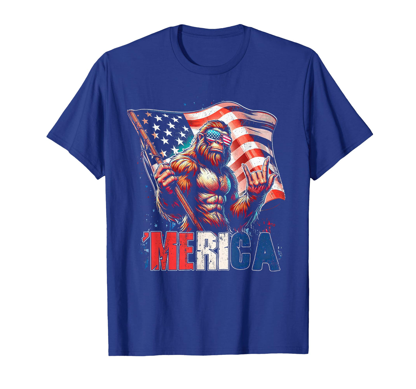 Bigfoot Merica Rock American Flag Patriotic 4th Of July T-Shirt