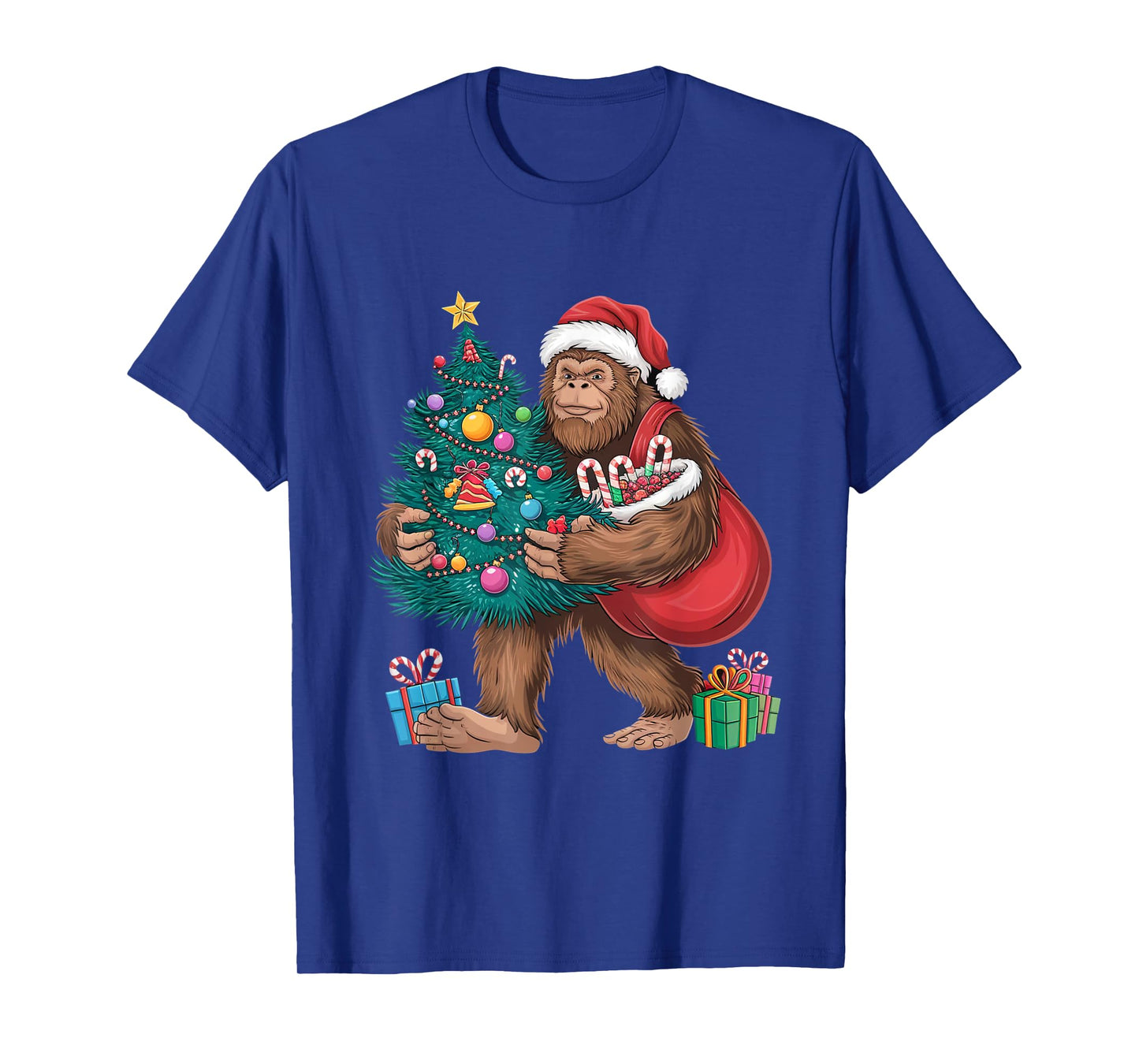 Santa Bigfoot Christmas Tree Lights Xmas Sasquatch Lovers T-Shirt