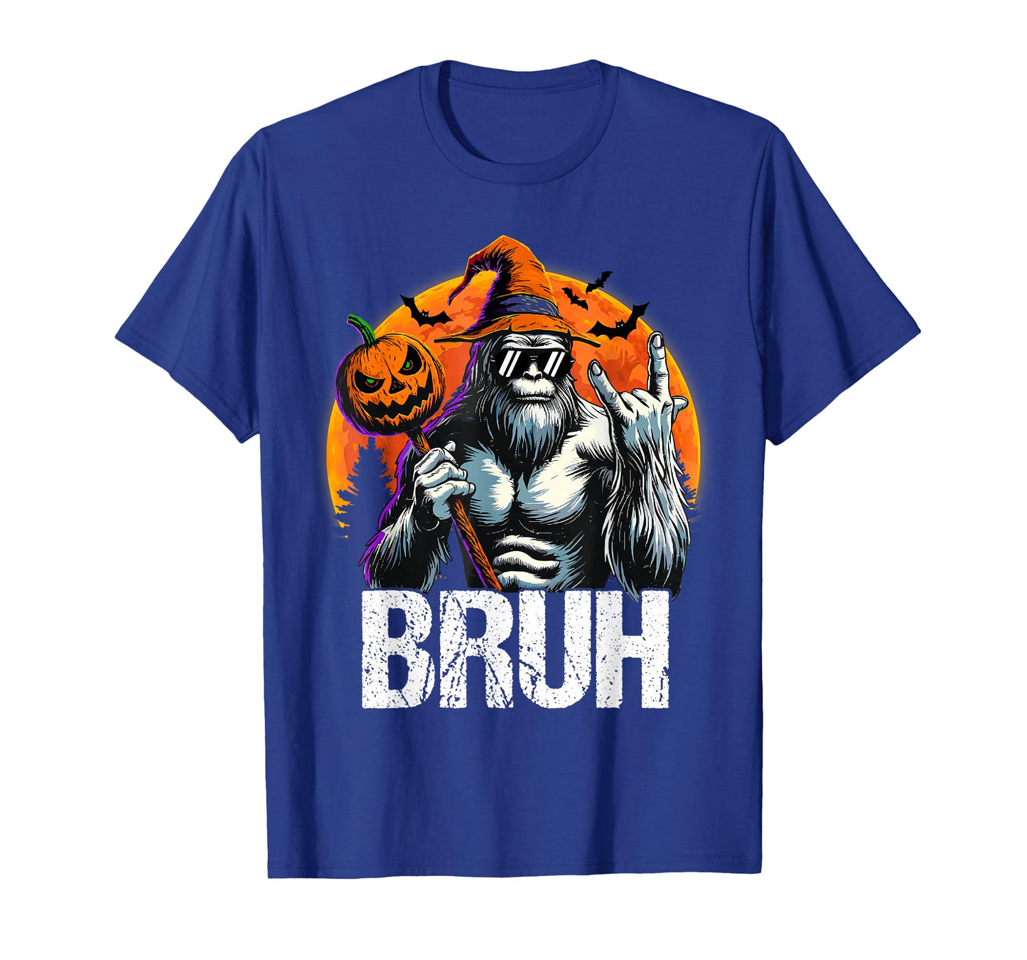 Bruh Halloween Bigfoot Pumpkin Sasquatch Mens Boys T-Shirt