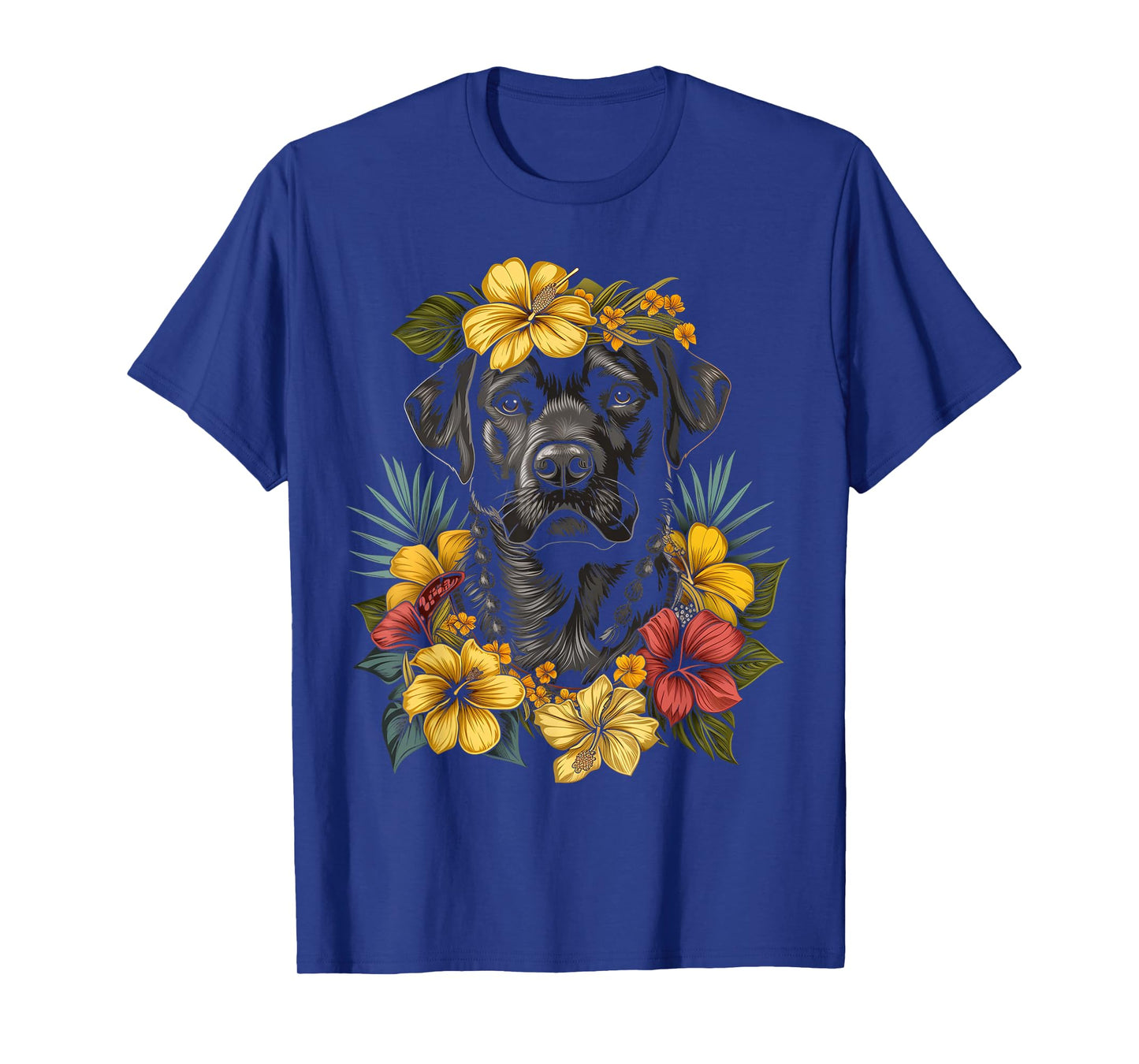 Labrador Hawaiian Flowers Hibiscus Hula Hawaii Black Lab Dog T-Shirt for Men Women Kids