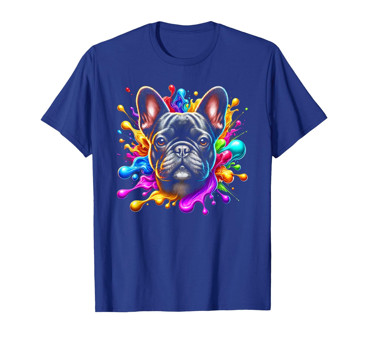Cute French Bulldog in Colourful Paint Splashes Men Women Kids T-Shirt