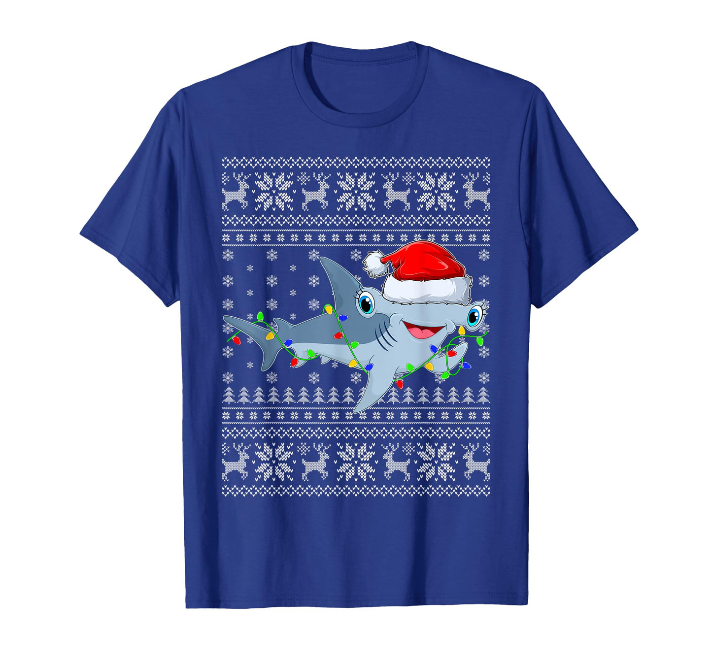 Ugly Sweater Xmas Lights Santa Hammerhead Shark Christmas T-Shirt