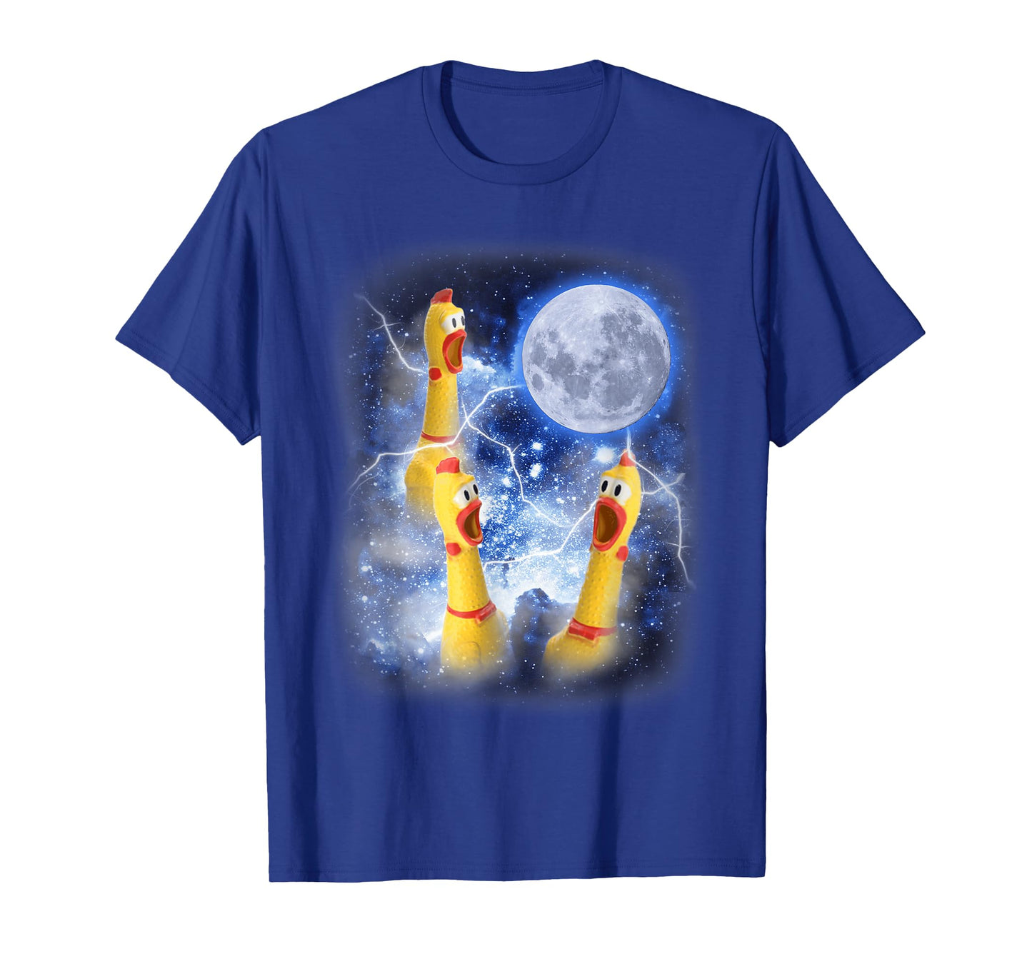 Three Rubber Chicken Moon Funny Screaming Fowl Cursed Joke T-Shirt