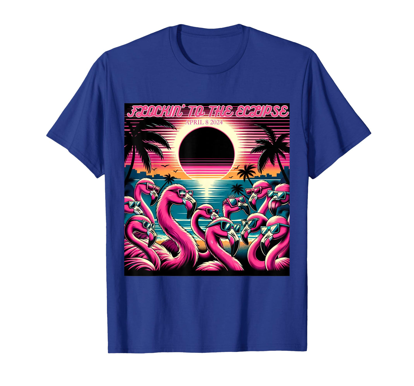 Solar Eclipse 2024 Retro Flamingos Flockin' To The Eclipse T-Shirt