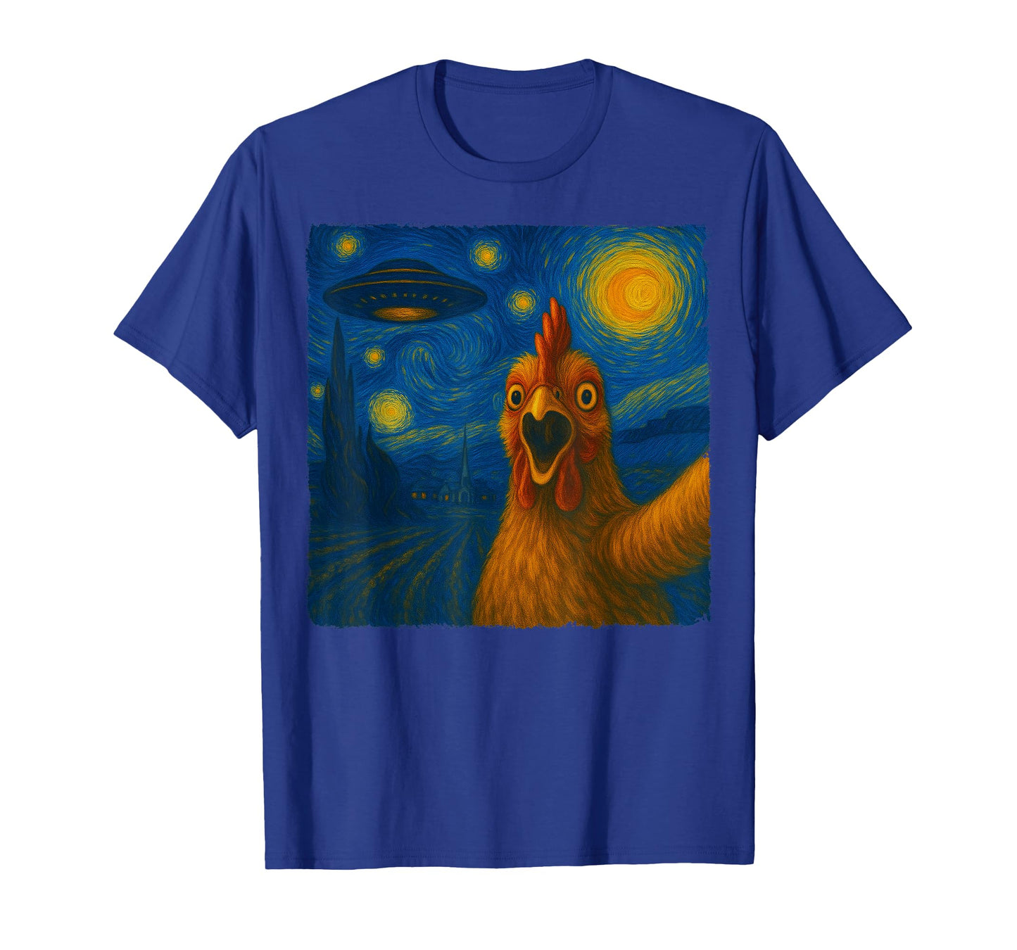Chicken Selfie with UFO Starry Night Van Gogh Men Women Kid T-Shirt