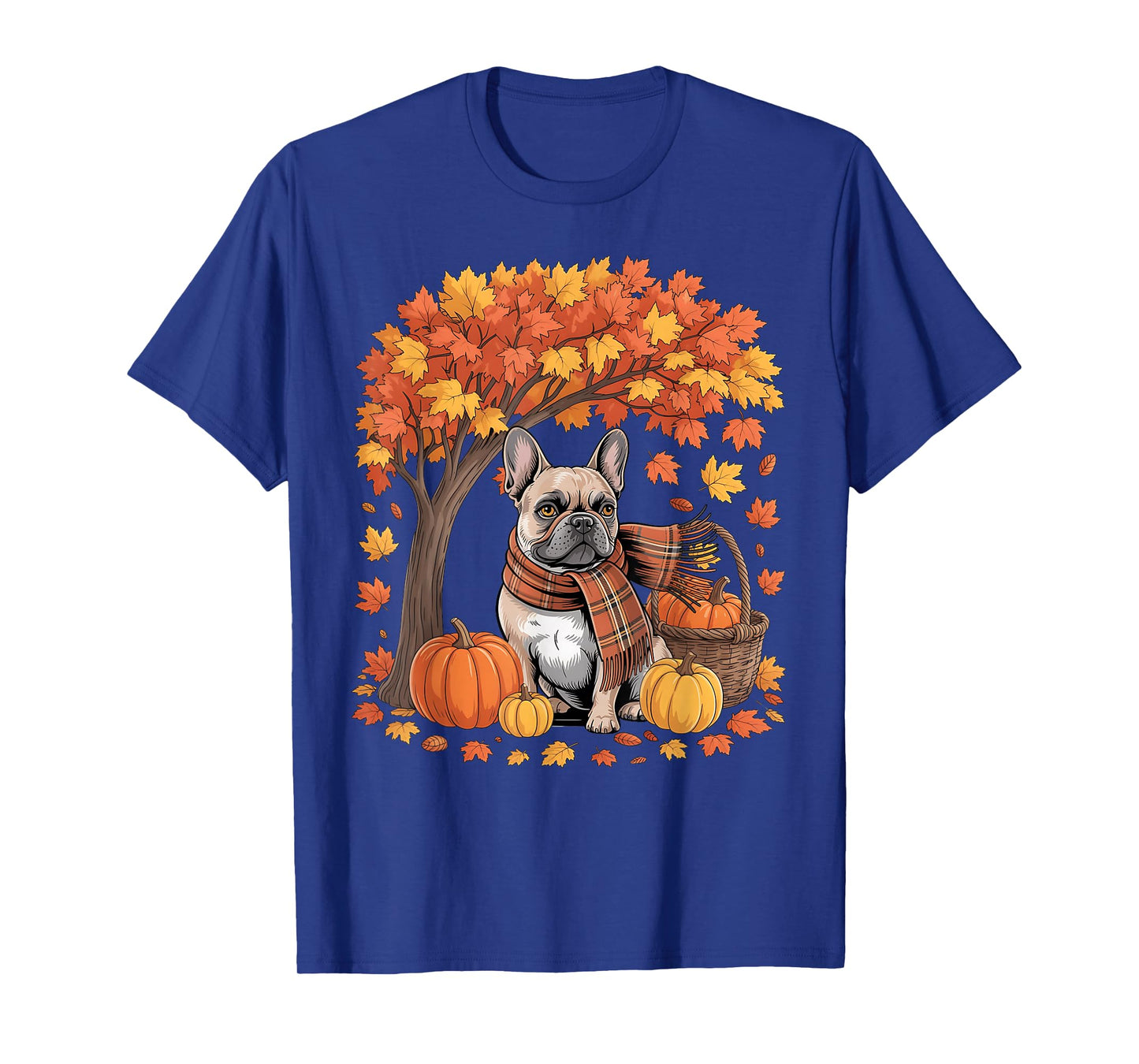 French Bulldog Fall Scarf Pumpkin Autumn Leaves Thanksgiving T-Shirt