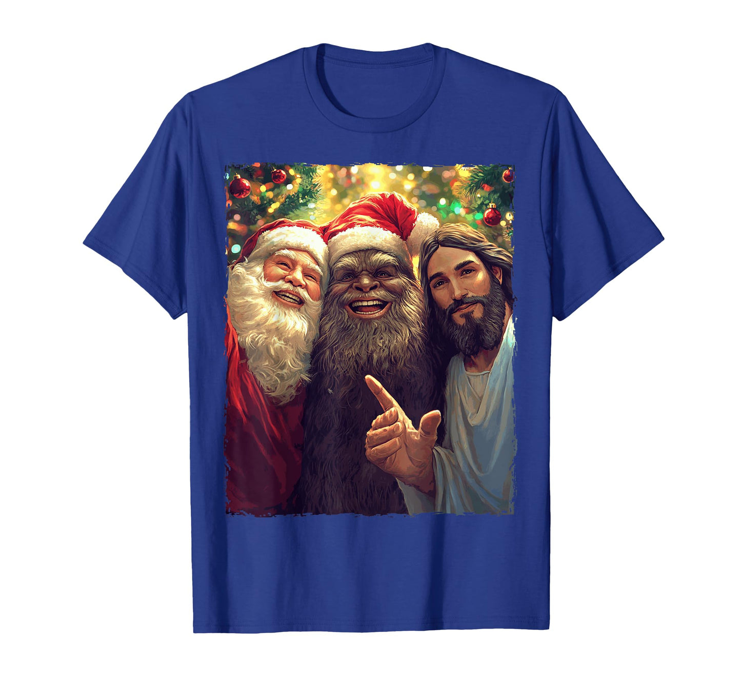 Funny Bigfoot Sasquatch Selfie Santa Jesus Xmas Christmas T-Shirt