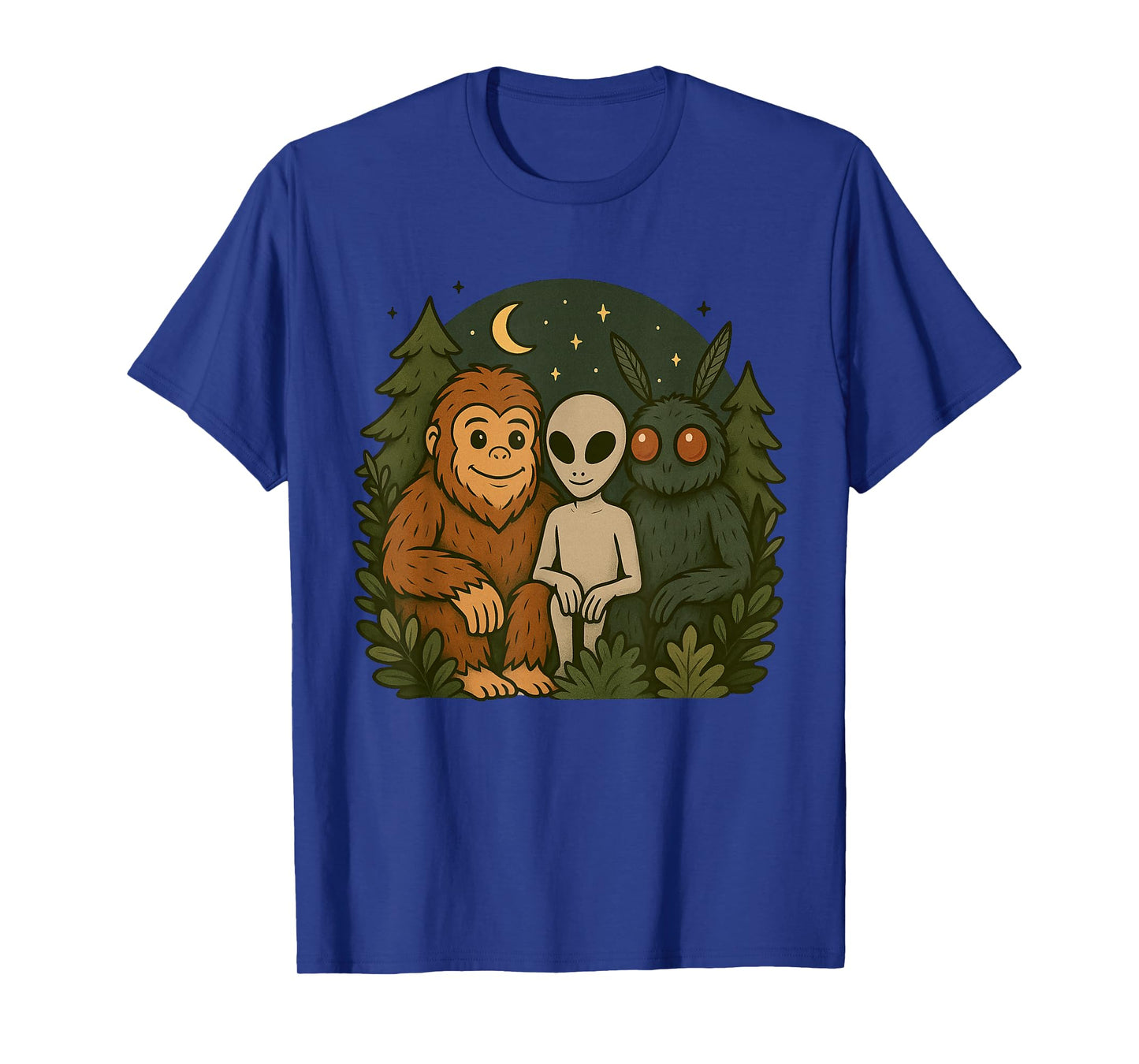Whimsical Cute Mothman Bigfoot And Alien Funny Cryptid Art T-Shirt