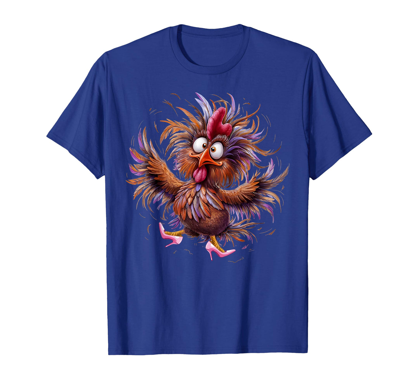 Crazy Chicken in Pink Heels Color T-Shirt
