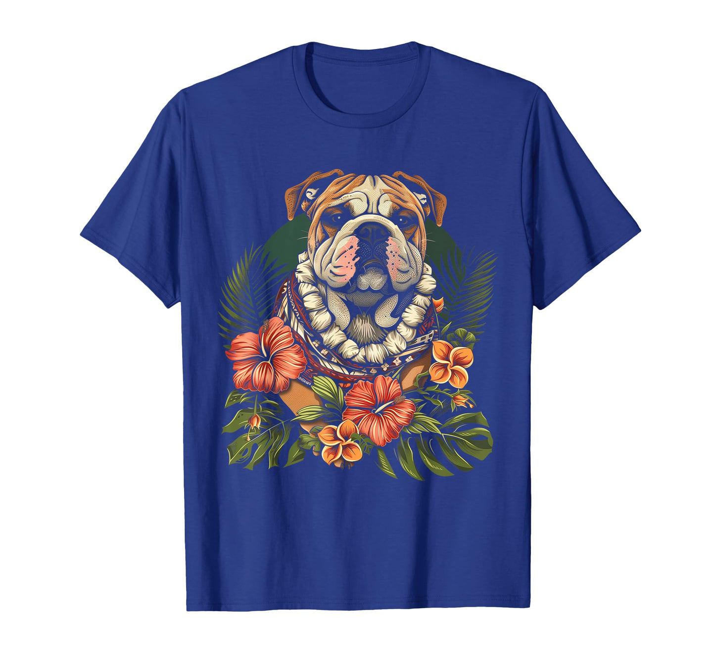 Bulldog Hawaiian Flowers Hibiscus Hula Hawaii Dog T-Shirt