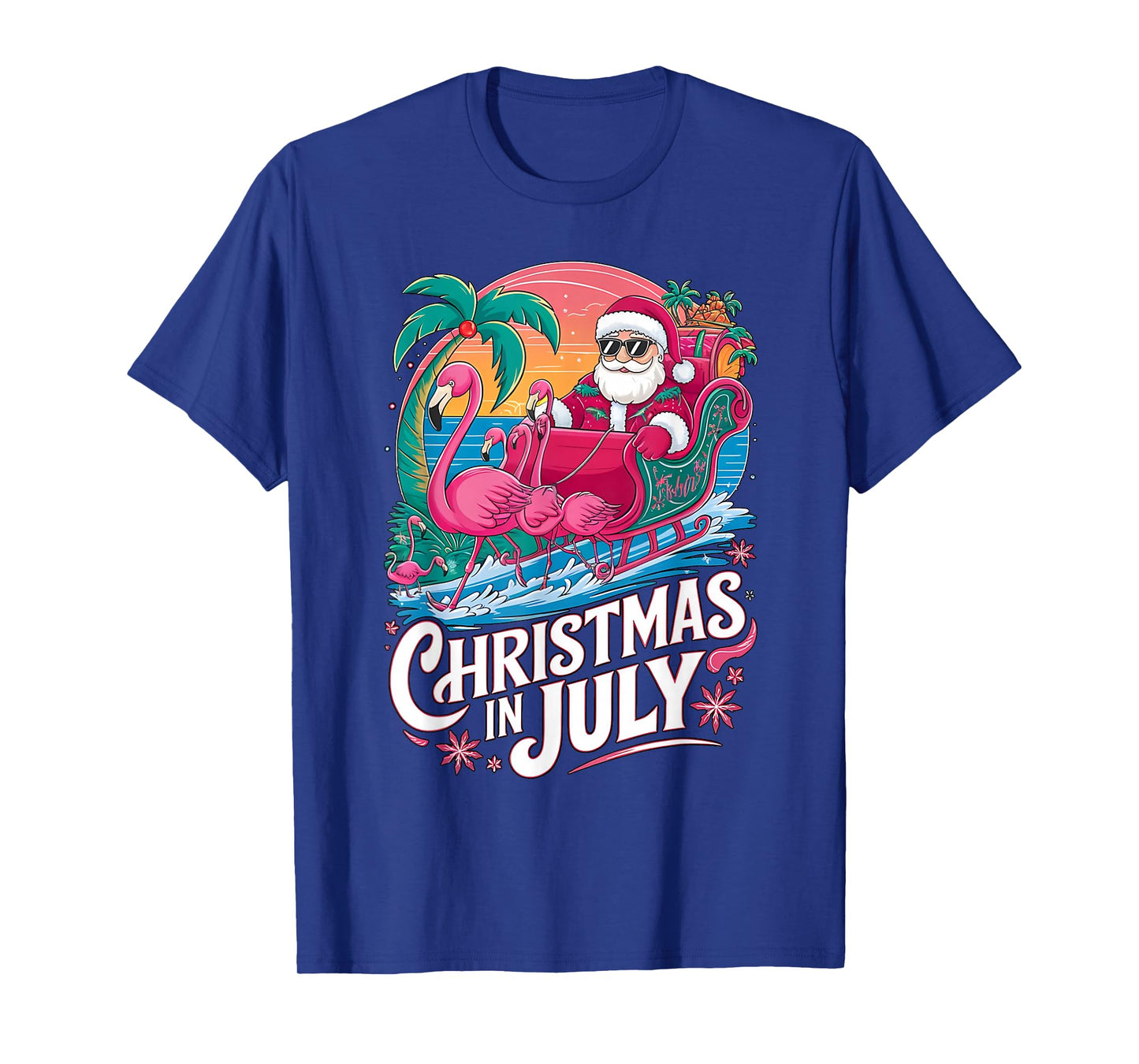 Christmas in July Santa Flamingo Float Summer Beach Vacation T-Shirt