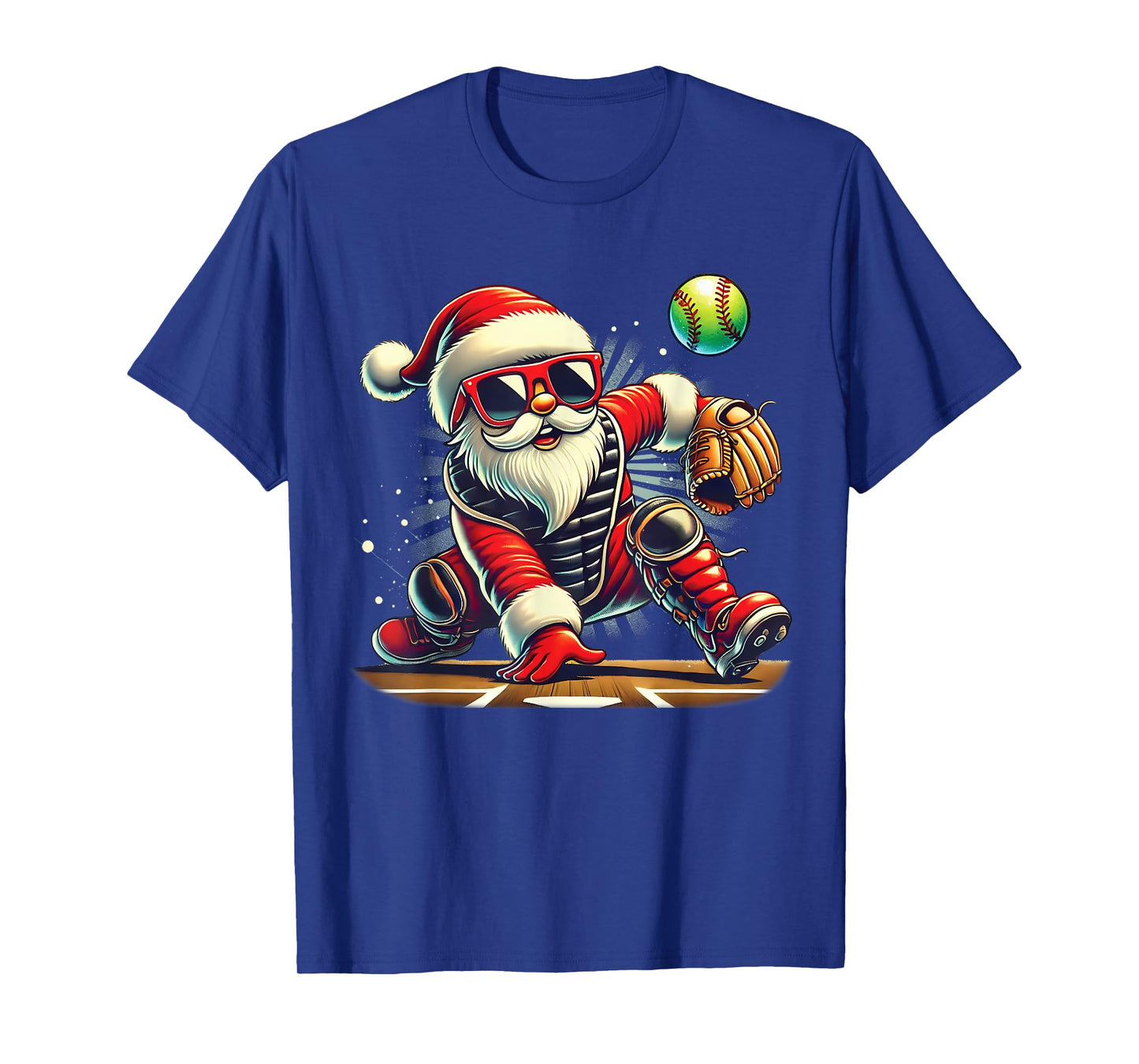 Santa Playing softball Catcher Girls kids funny Christmas T-Shirt