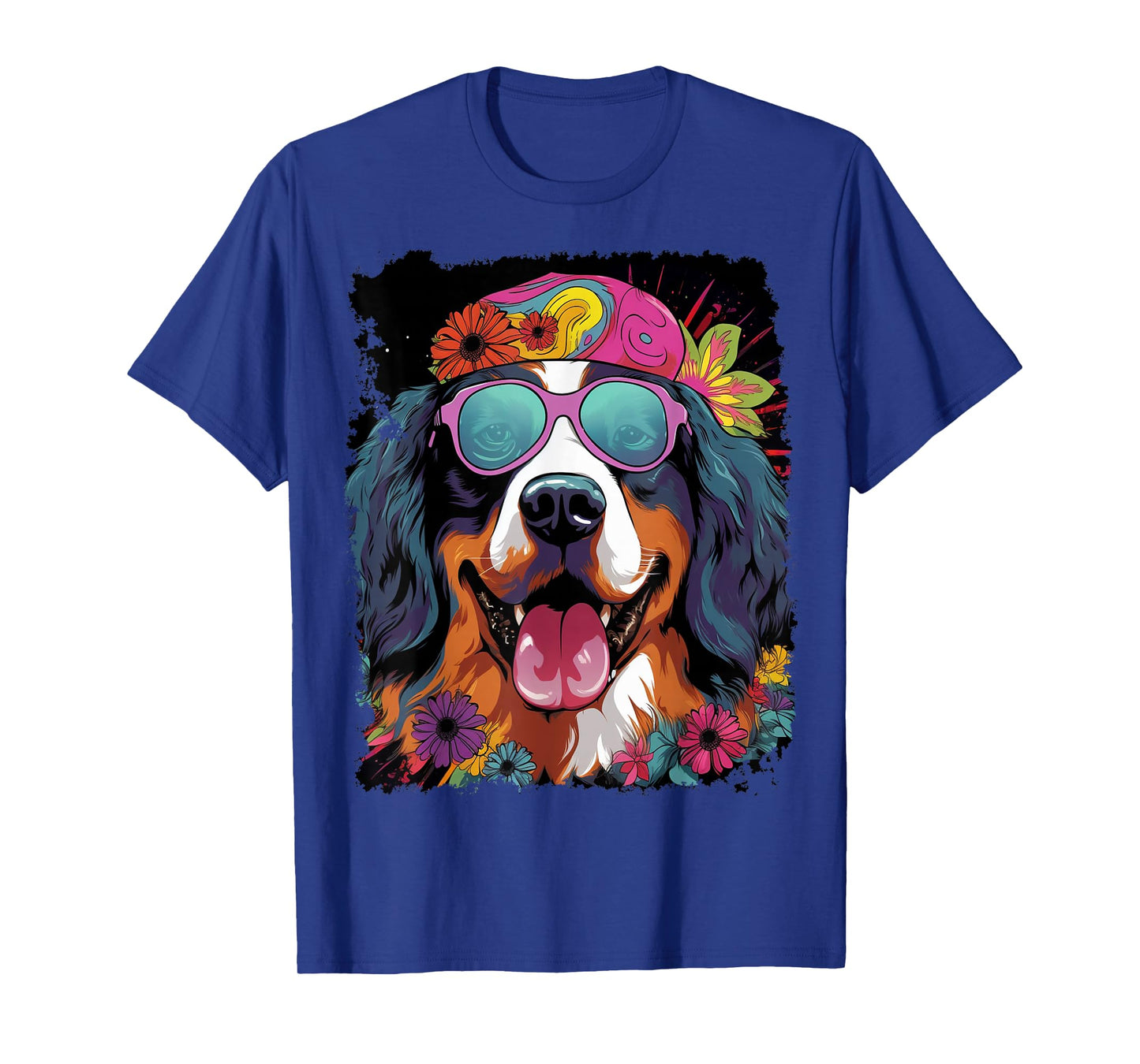 Pop Art Bernese Mountain Dog Flower Love Peace T-Shirt