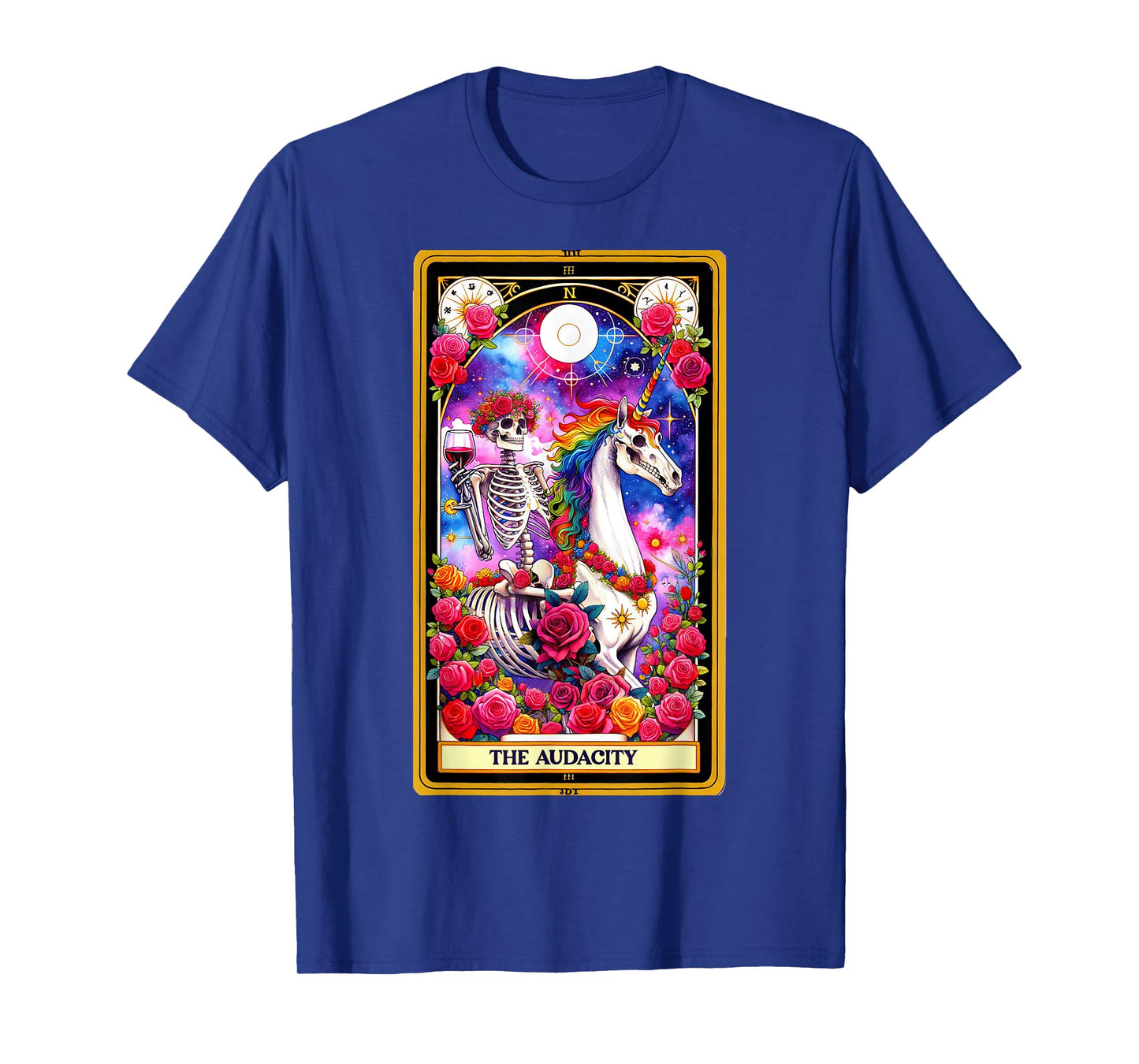 The Audacity Tarot Card Skeleton Skelly Unicorn Wine Women T-Shirt