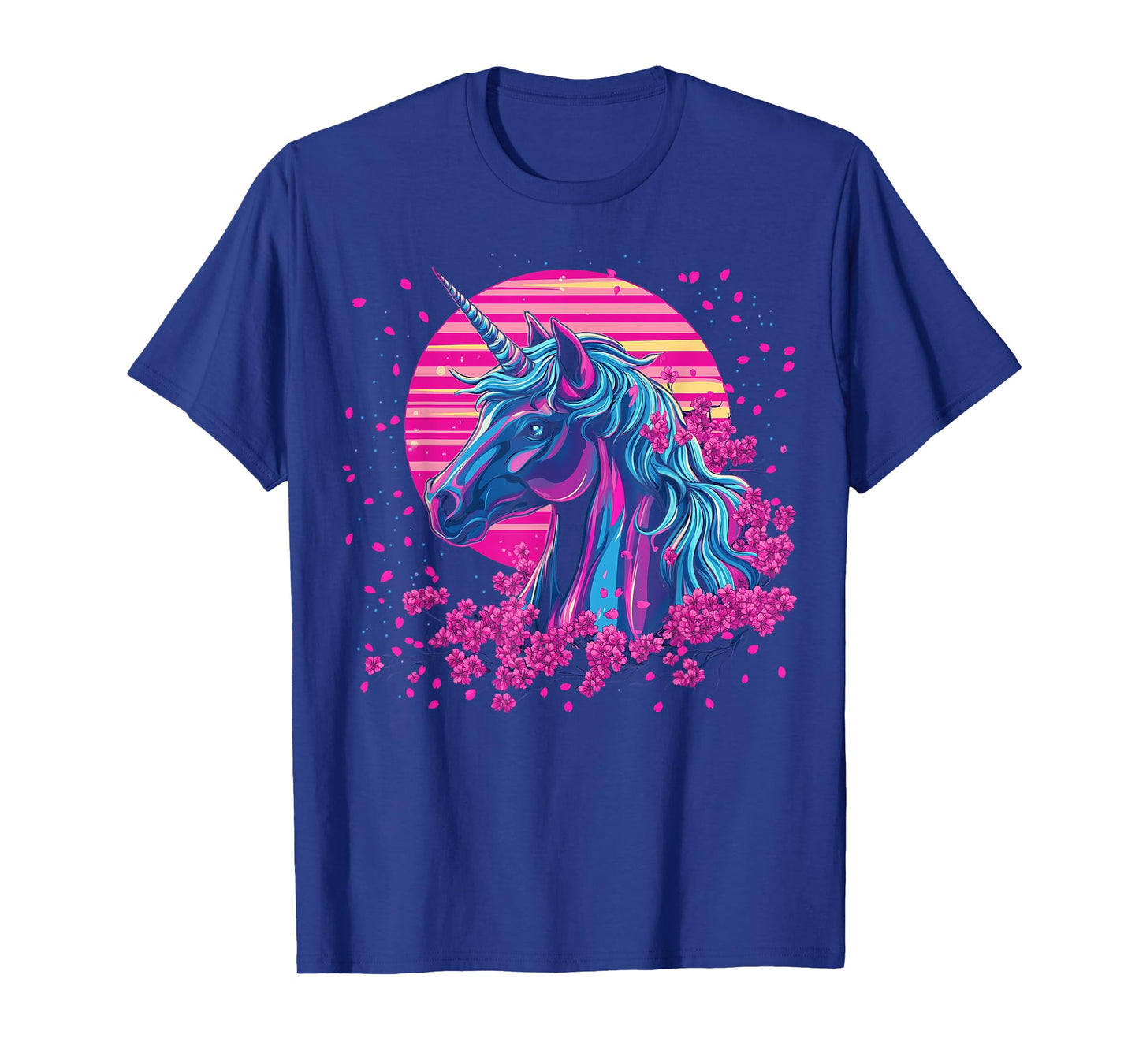 Vaporwave Unicorn Cherry Blossoms Retro Synthwave Aesthetic T-Shirt