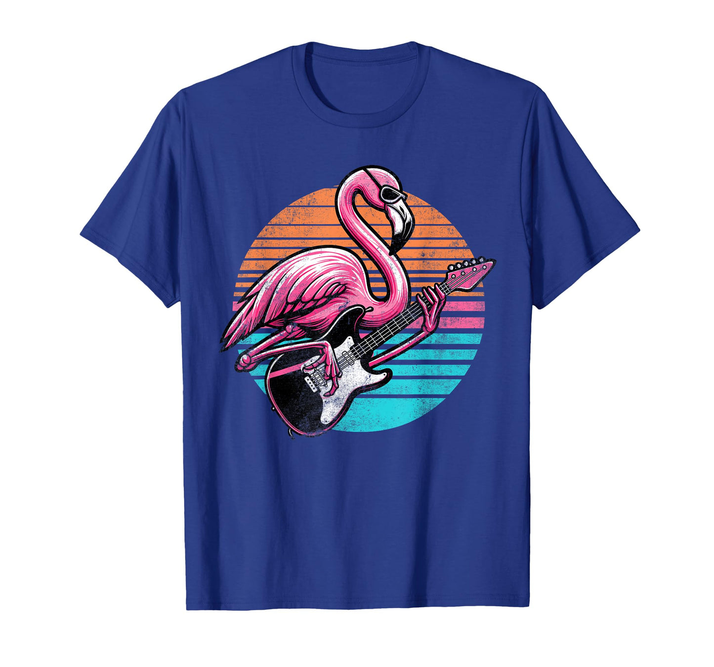 Vintage Style Flamingo Playing Guitar Rock And Roll Retro T-Shirt