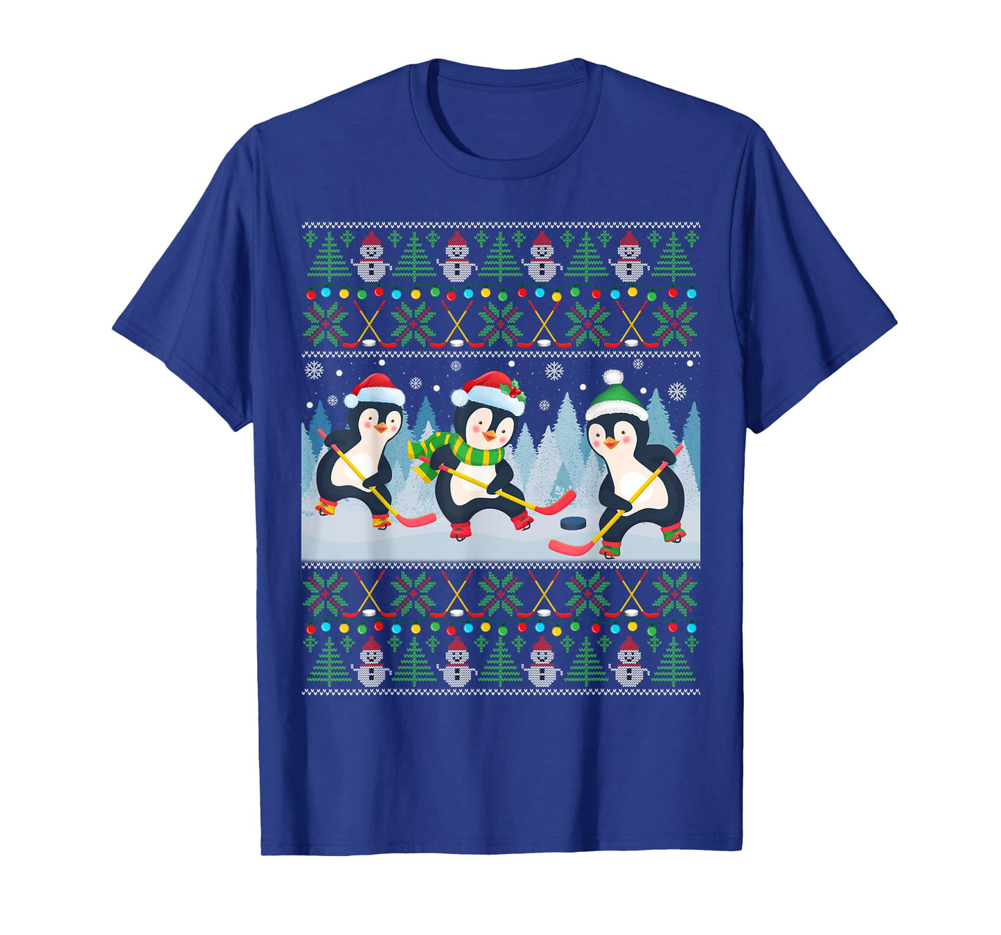 Penguin Playing Hockey Ugly Christmas Sweater Penguin Santa T-Shirt