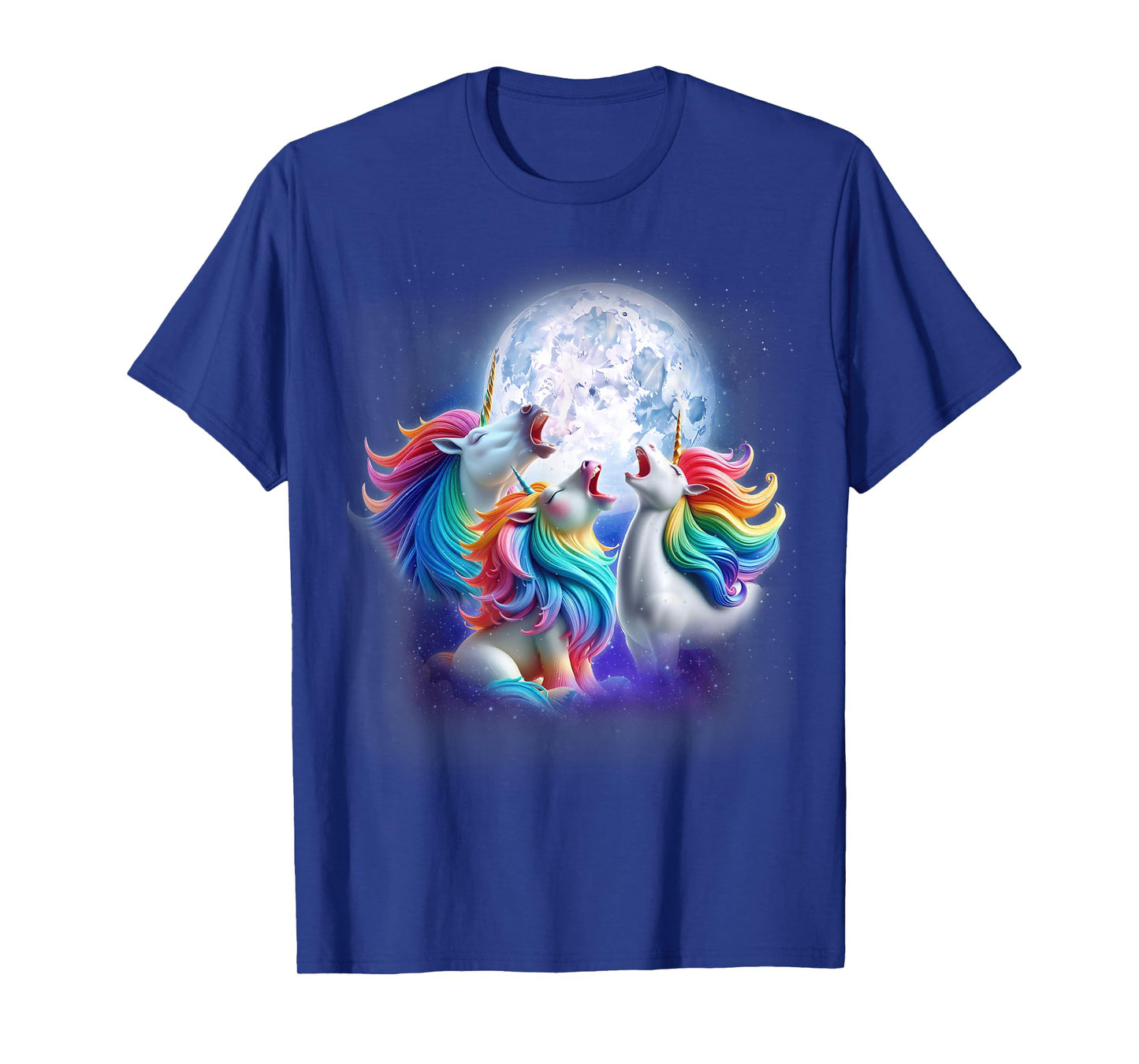 3 Unicorns Howling At The Moon Funny Mythical Unicorn Lover T-Shirt