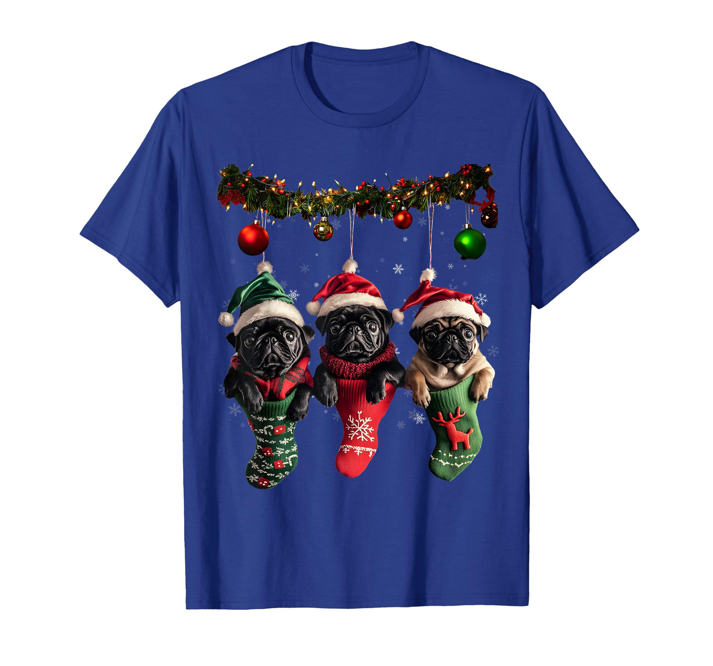 Black Pug Christmas Lights Funny Xmas Dog Lover T-Shirt