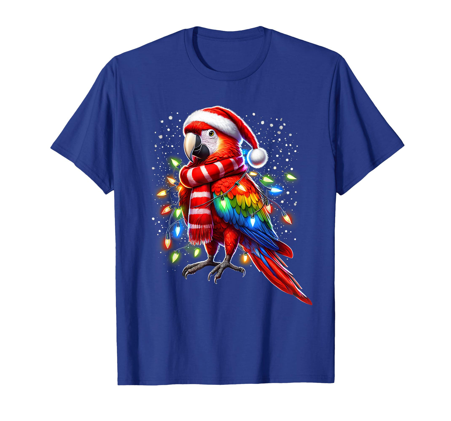 Funny Scarlet Macaw Christmas Tree Lights Xmas Parrot Lover T-Shirt