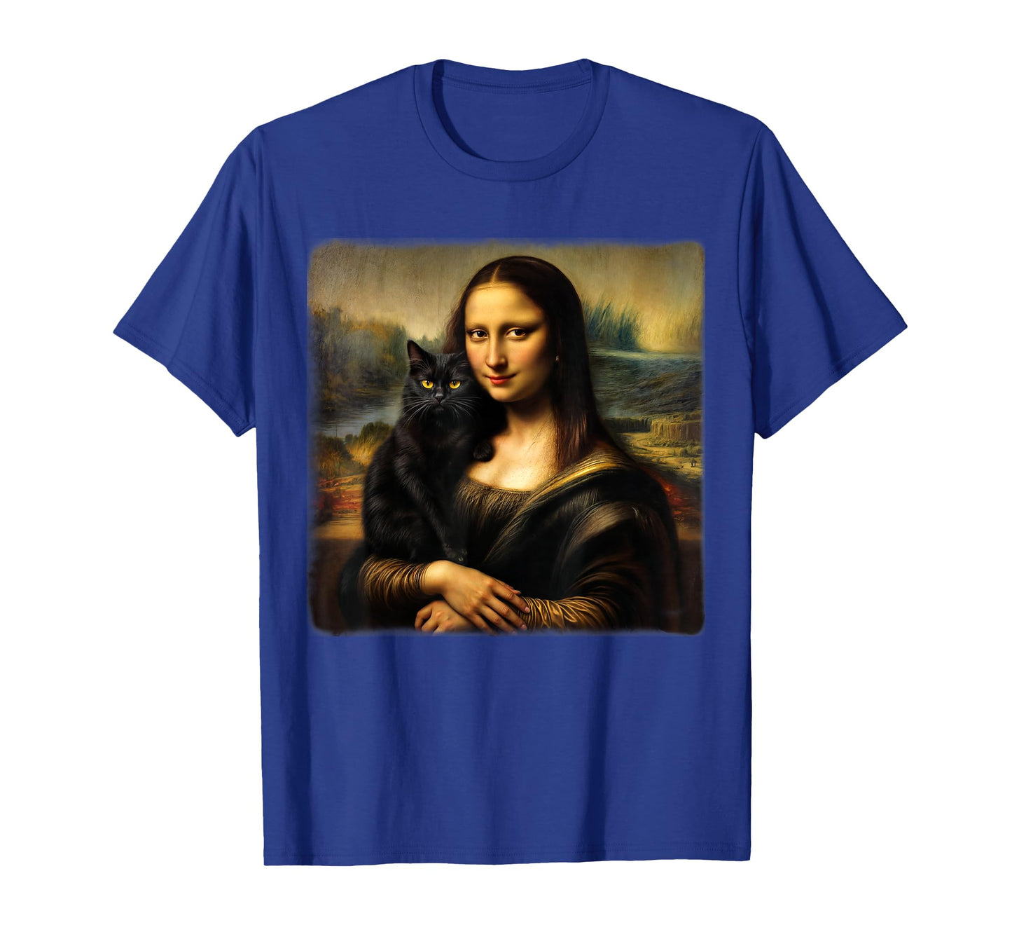 Mona Lisa Holding Black Cat Kitty Cat Mom Cat Dad Cats Lover T-Shirt