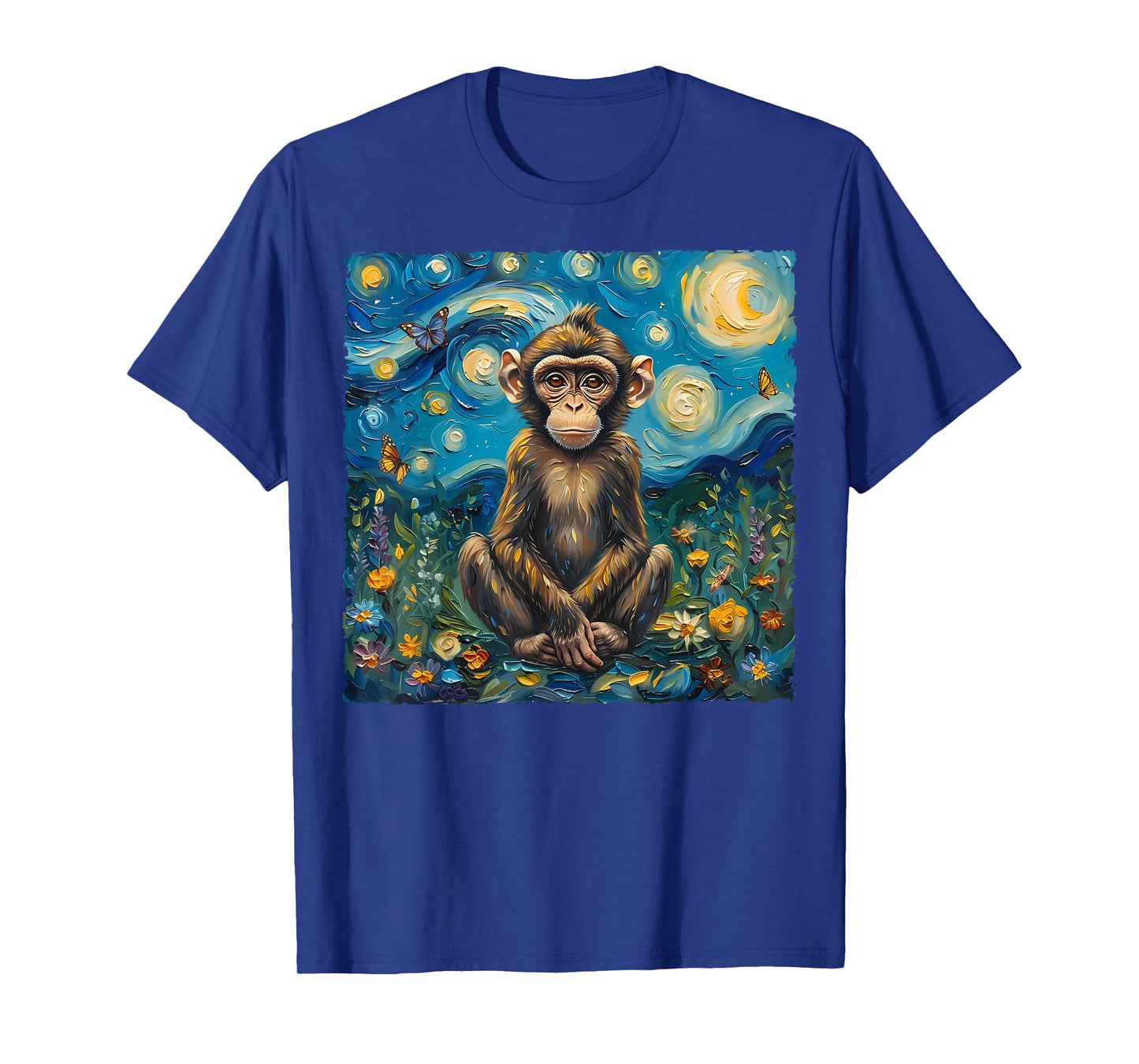 Van Gogh's Starry Night Style Earth Day Monkey Wildlife Art T-Shirt