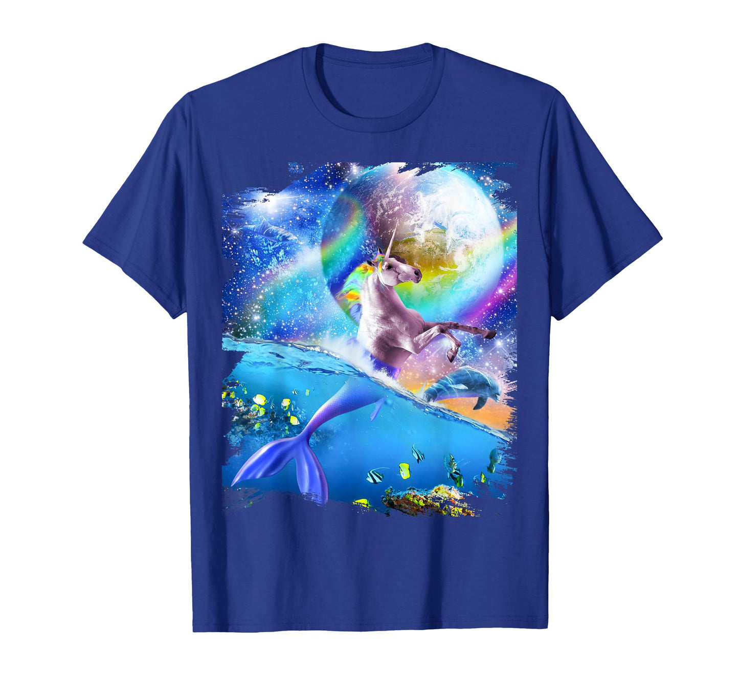 Rainbow Space Mermaid Unicorn, Mermicorn, Dolphin T-Shirt
