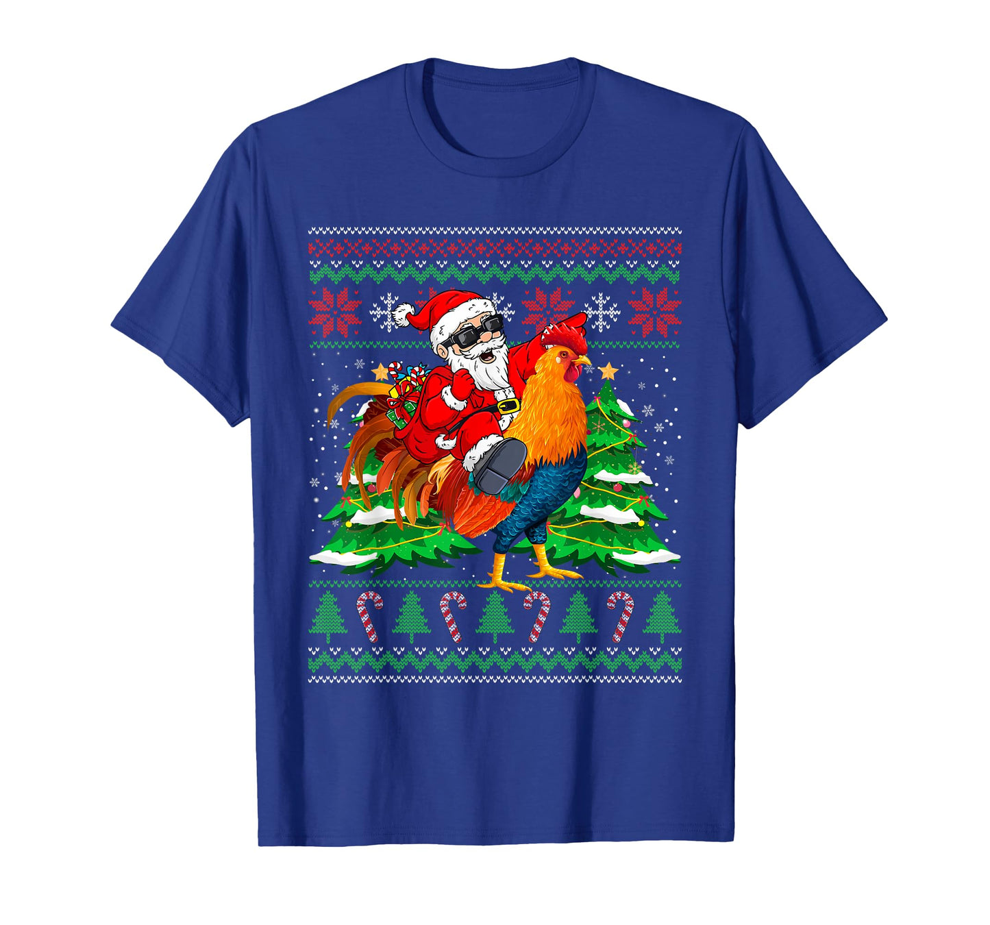 Santa With Rooster Christmas Tree Farmer Ugly Xmas Sweater T-Shirt