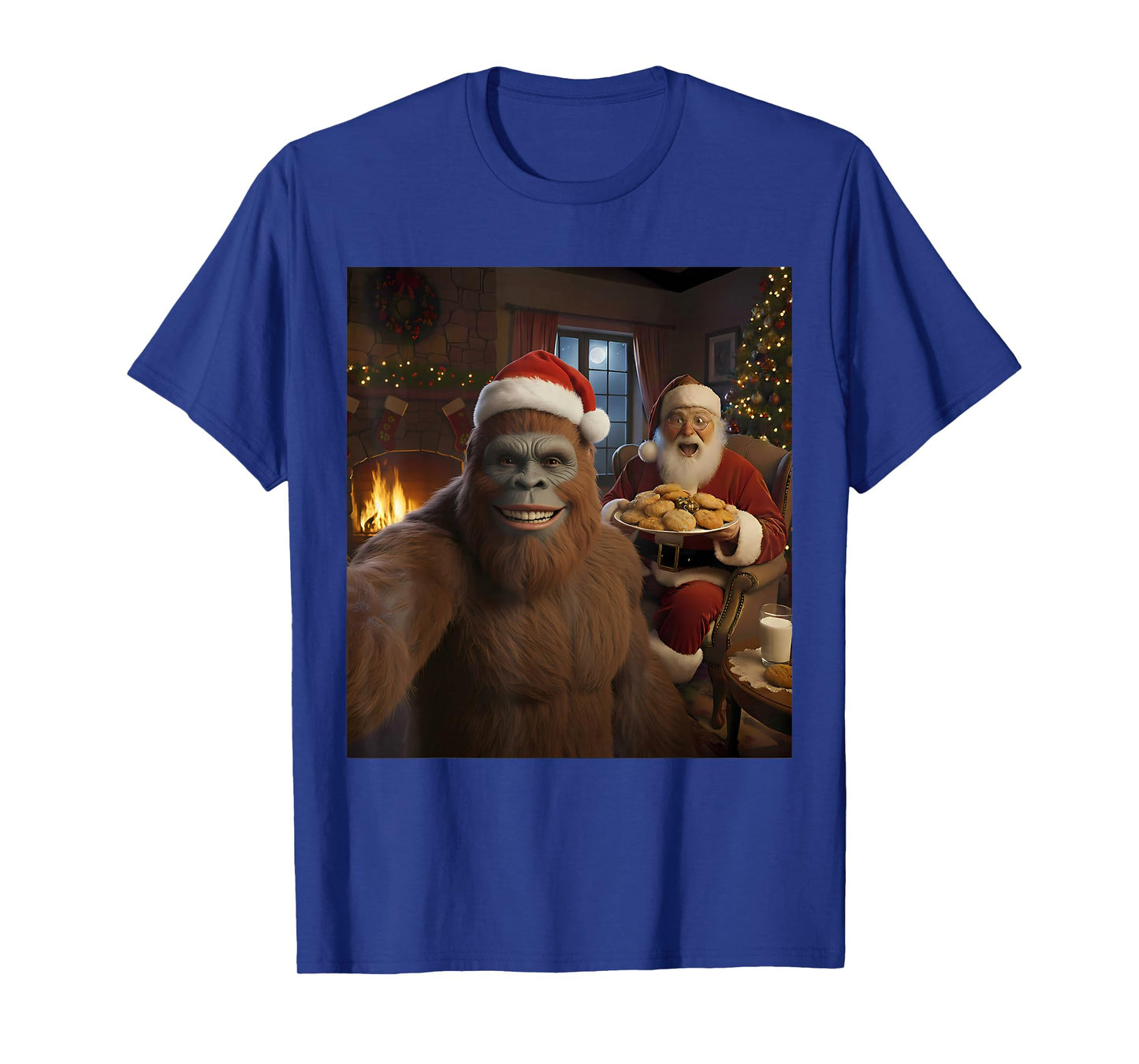 Bigfoot Selfie with Santa Claus Funny Christmas Meme T-Shirt