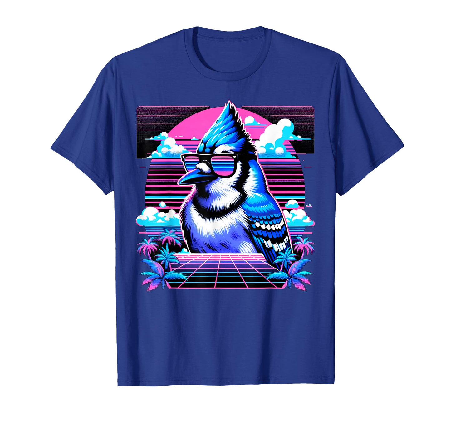 Cool Blue Jay Bird 80s Retrowave 90s Vaporwave Blue Jay Bird T-Shirt