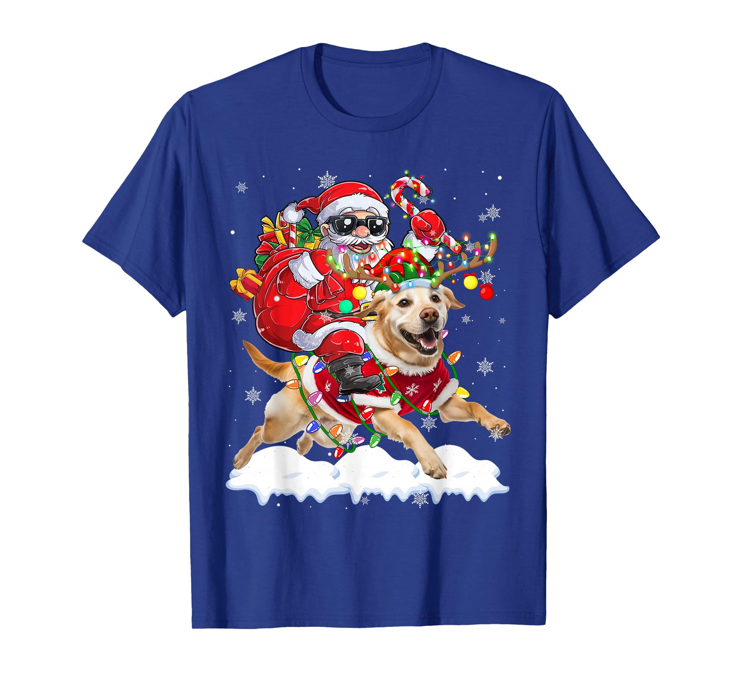 Santa Riding Labrador Retriever Christmas Lights Dog Xmas T-Shirt