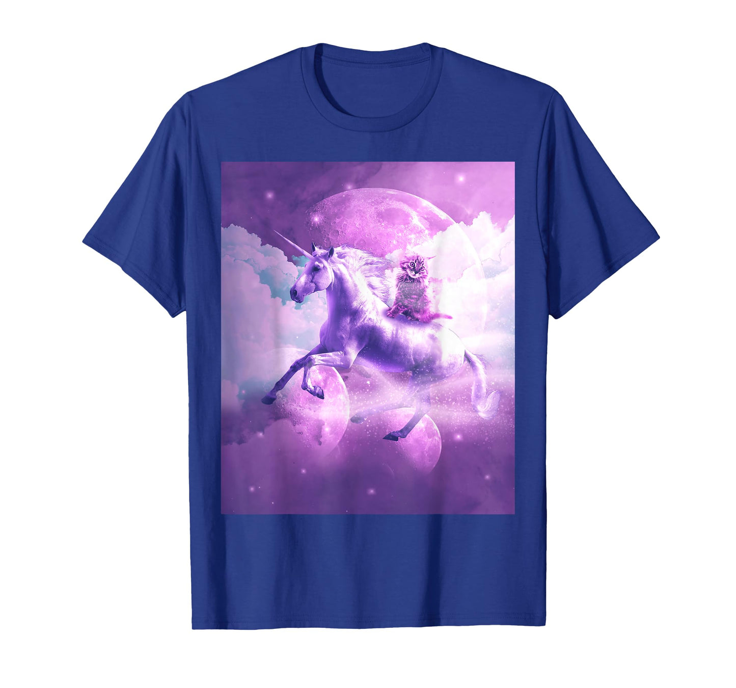 Kitty Cat Riding On Flying Space Galaxy Unicorn T-Shirt