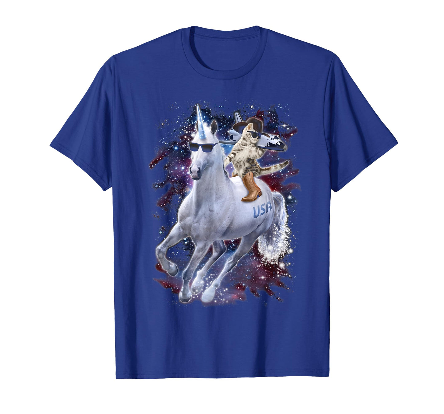 Space Unicorn Cowboy Cat Galaxy Rocket Funny T-Shirt