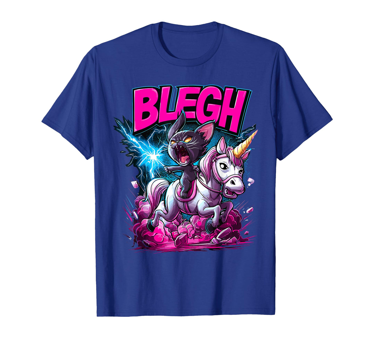 Heavy Metal Cat Riding Unicorn Blegh T-Shirt