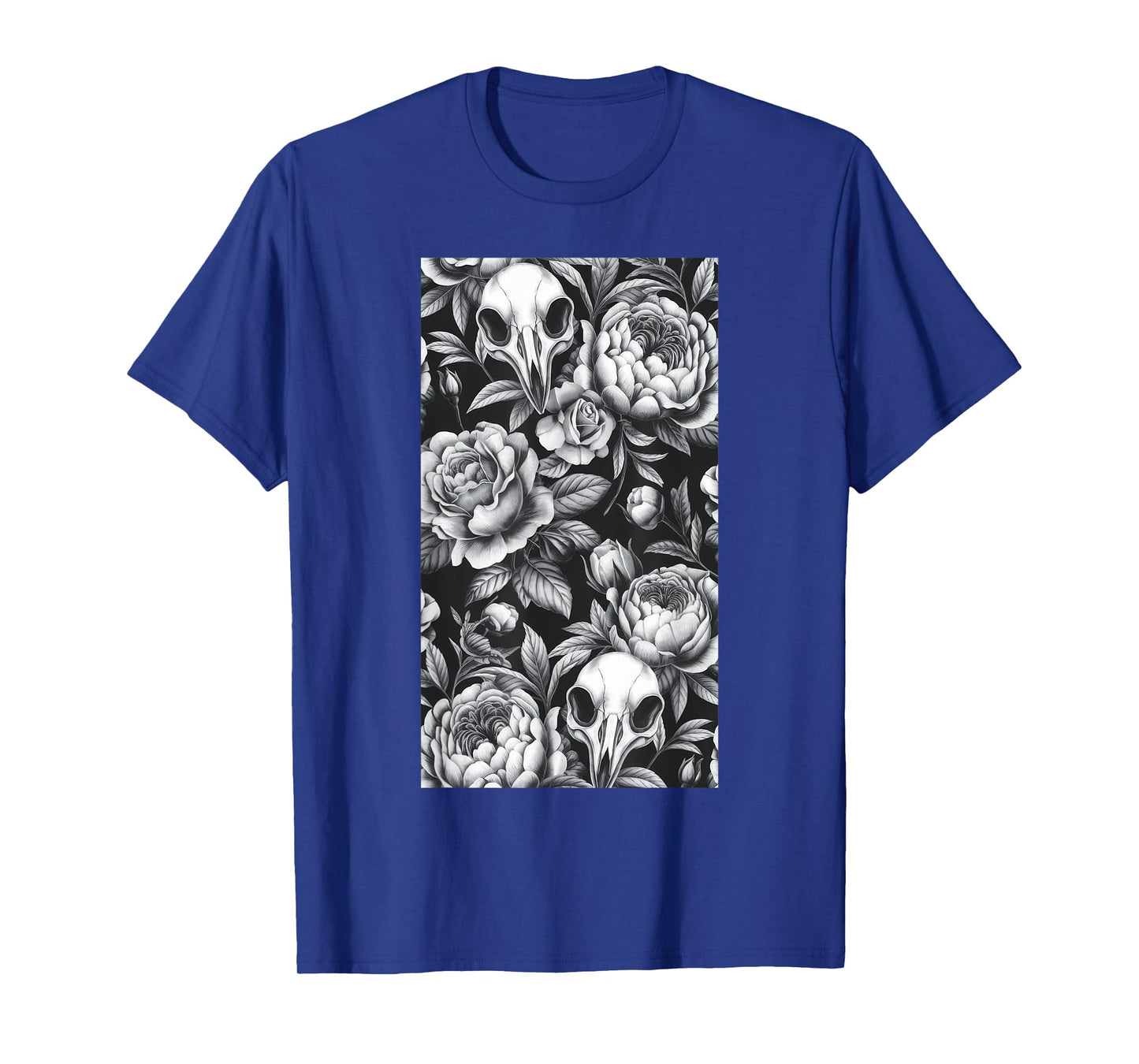Skull Bird Baroque Vintage Flower Halloween Rose T-Shirt